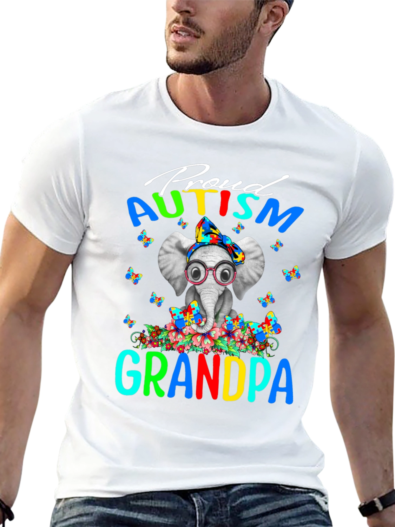 Proud Autism Grandpa T-Shirt Elephant Design