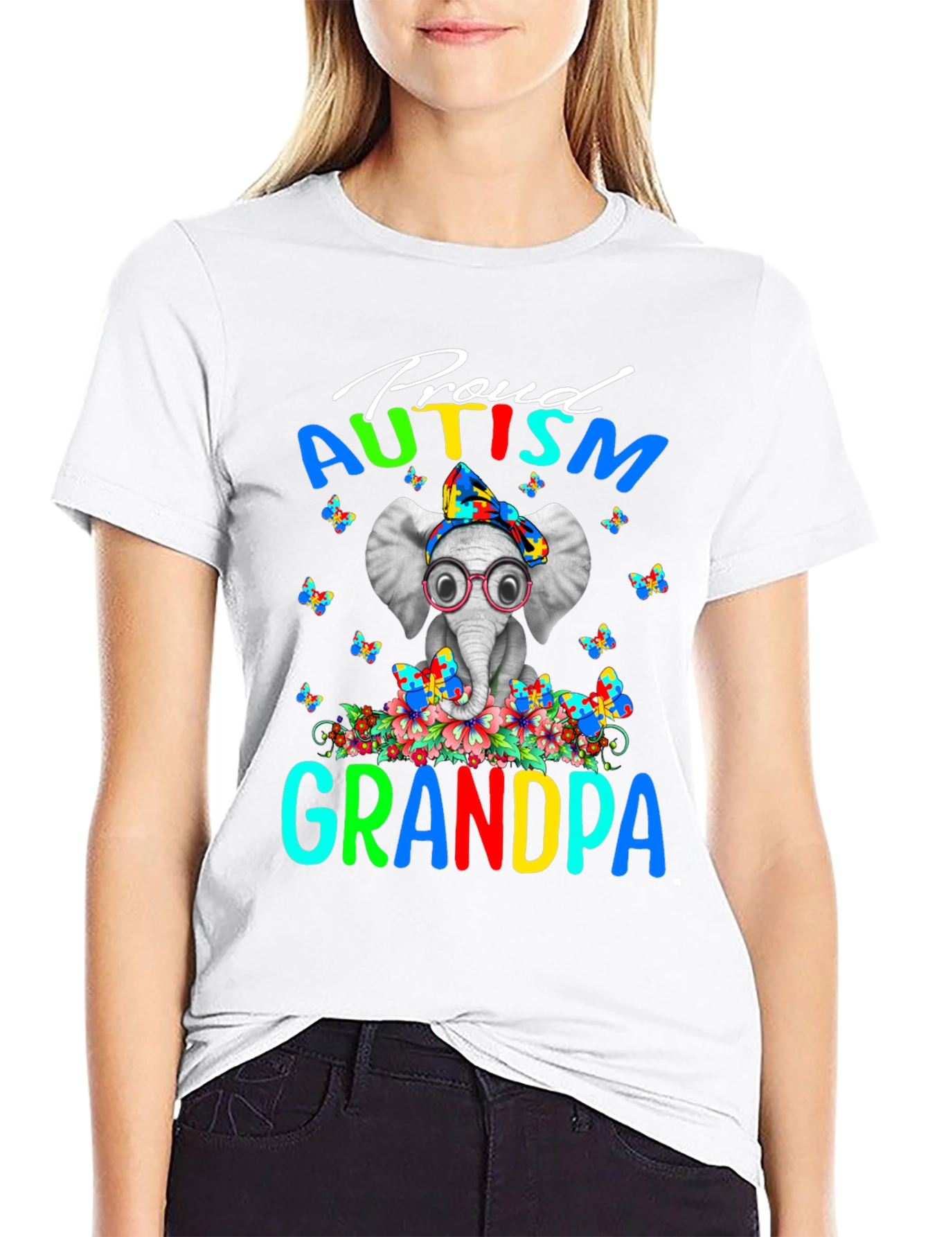 Proud Autism Grandpa T-Shirt Elephant Design