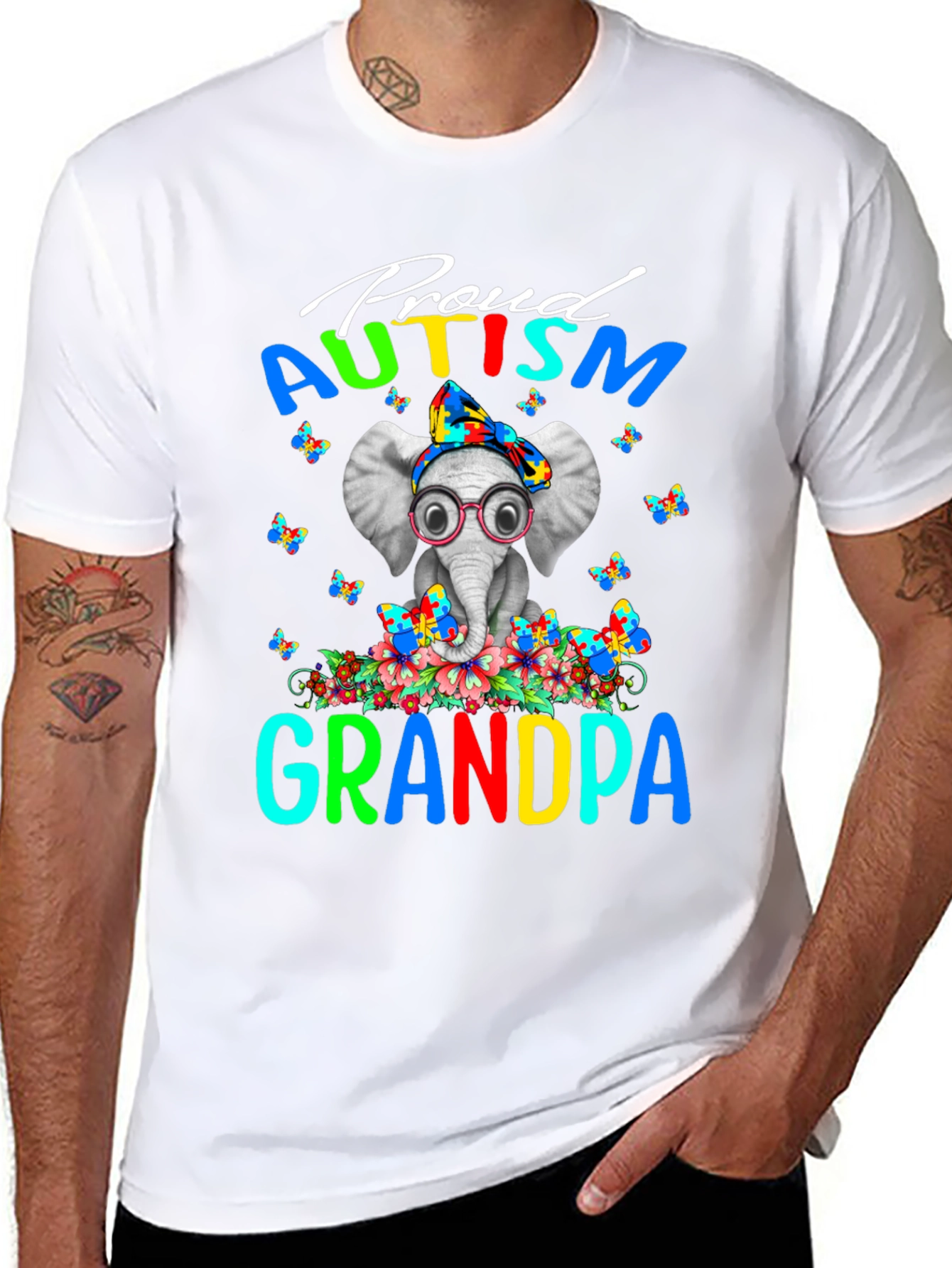 Proud Autism Grandpa T-Shirt Elephant Design