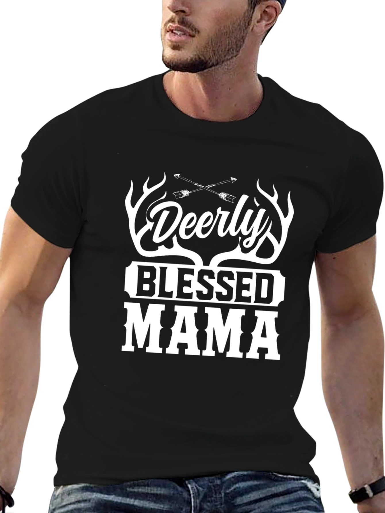 Deerly Blessed Mama Graphic Tee - Black T-Shirt