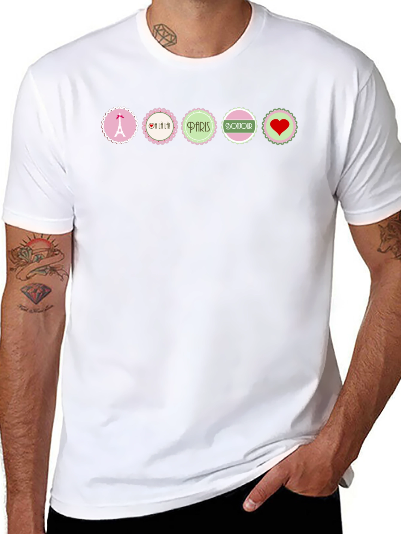 Parisian Chic Graphic T-Shirt - Eiffel Tower Bonjour Heart
