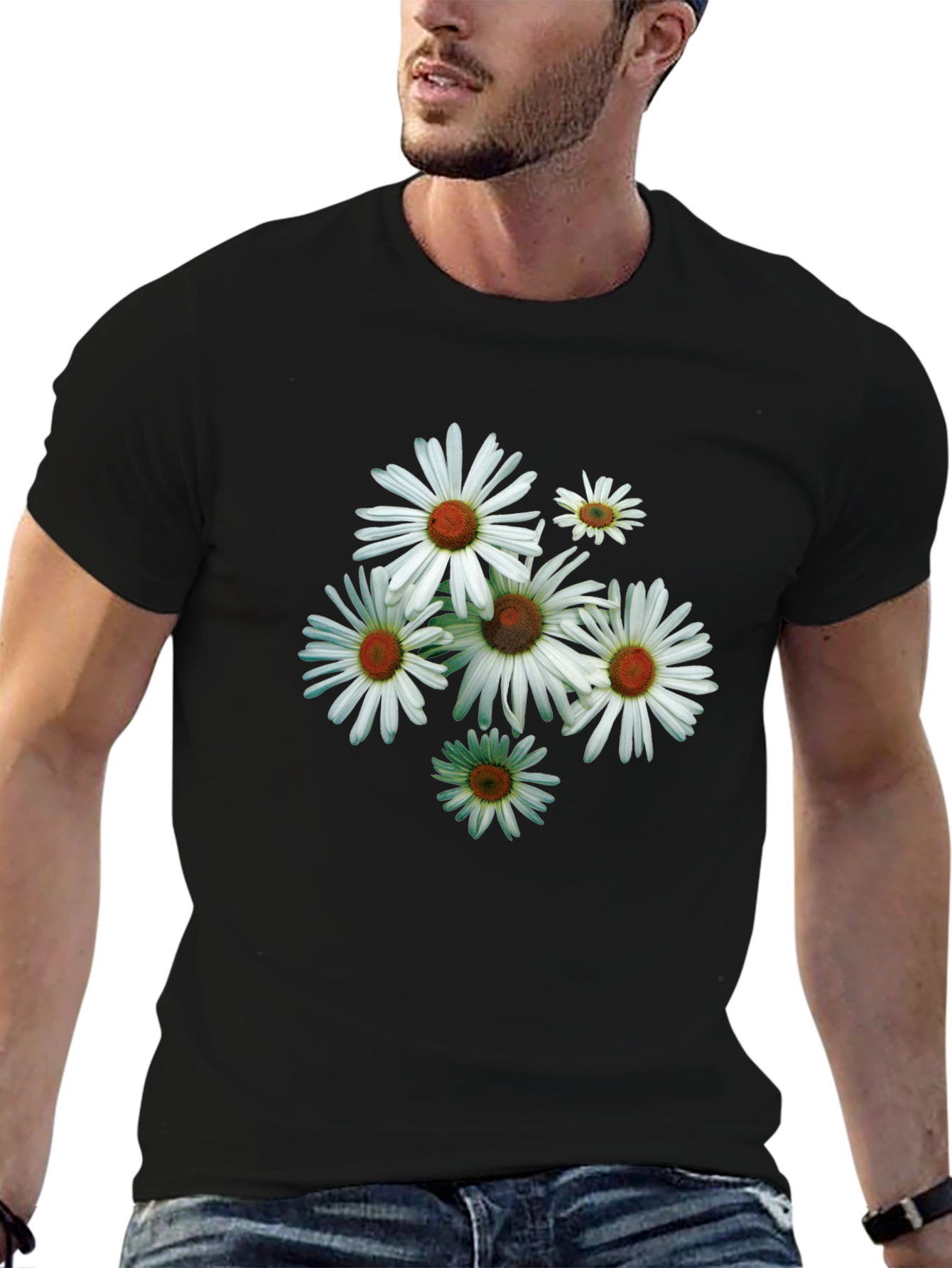 Daisy Flower Graphic Tee - Mens Black T-Shirt