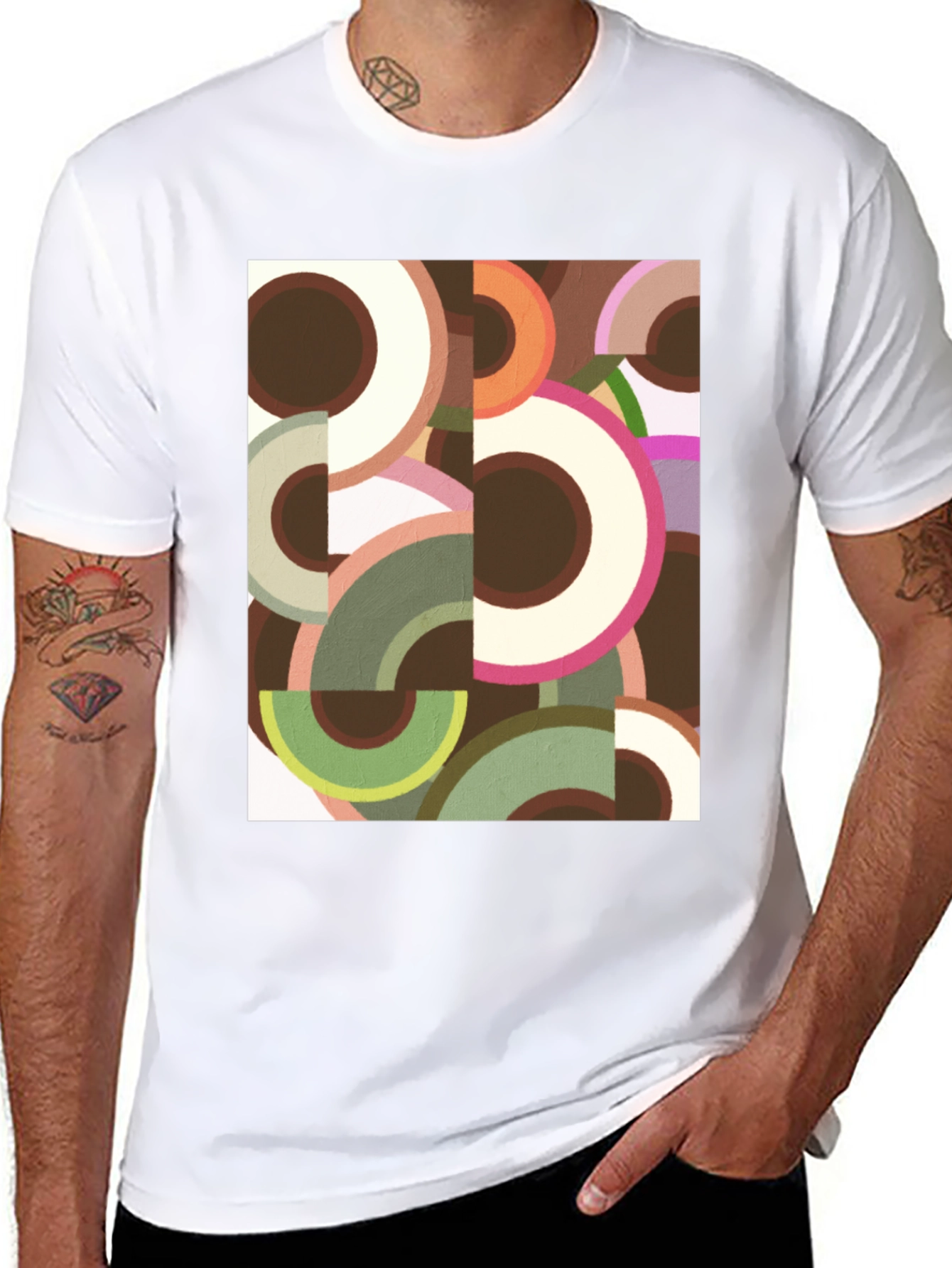Abstract Geometric Circle Print Black Tee