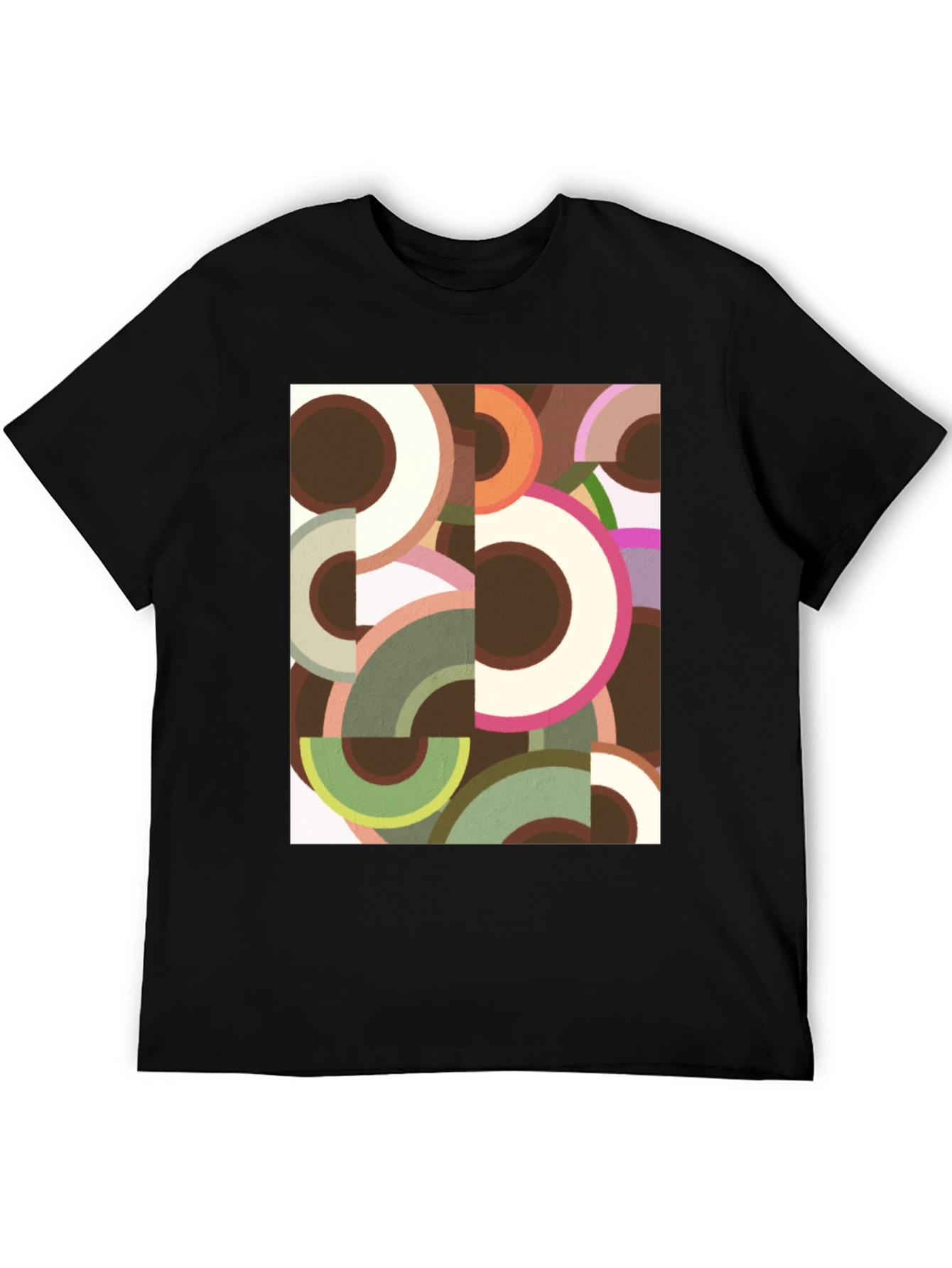 Abstract Geometric Circle Print Black Tee
