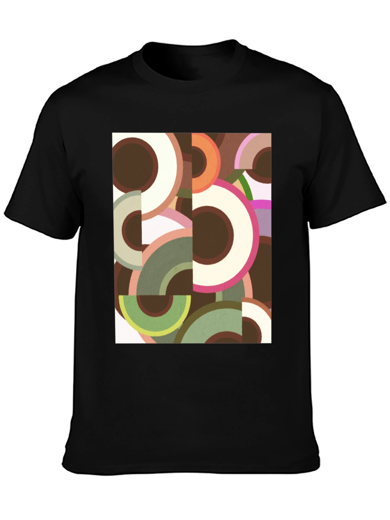 Abstract Geometric Circle Print Black Tee