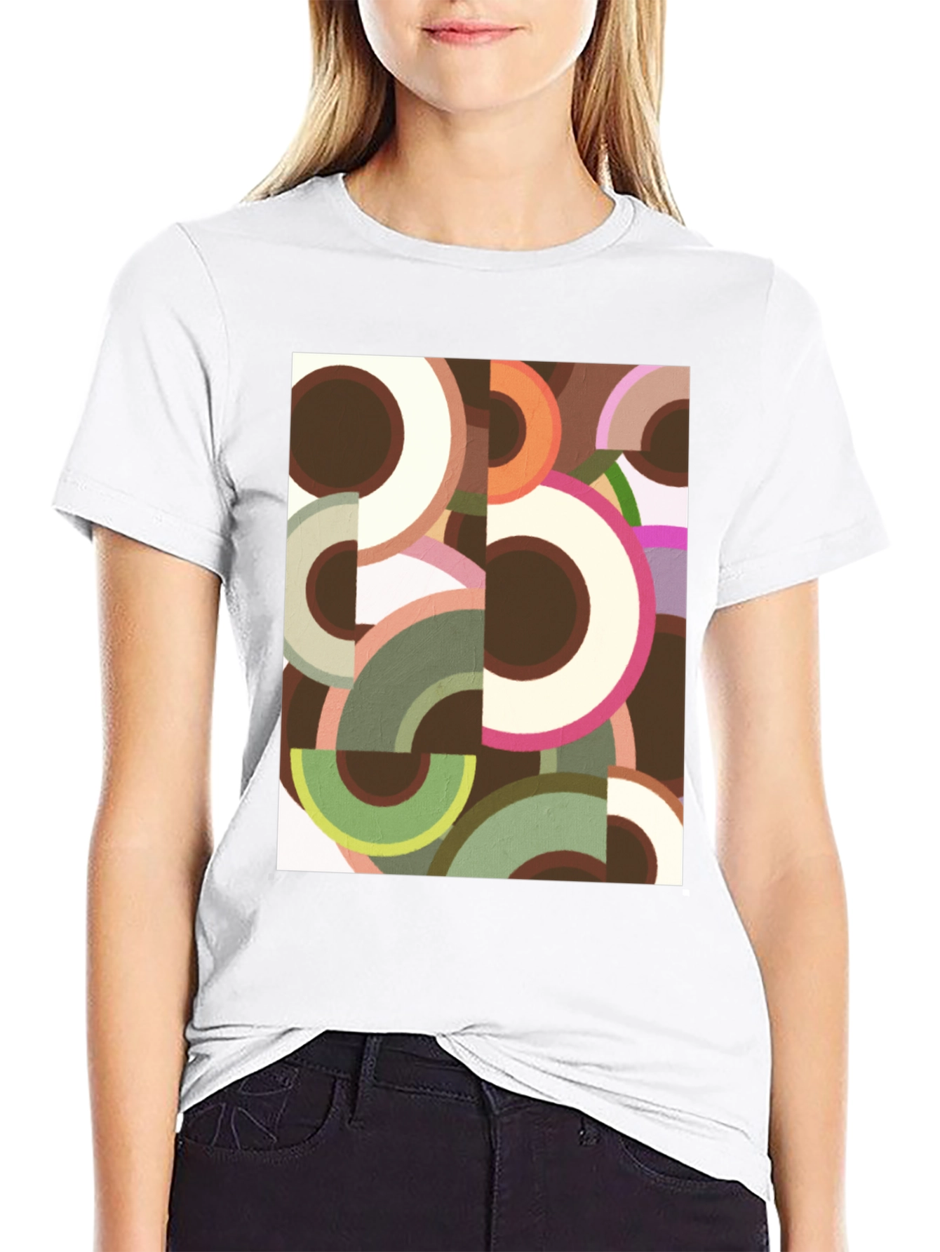 Abstract Geometric Circle Print Black Tee