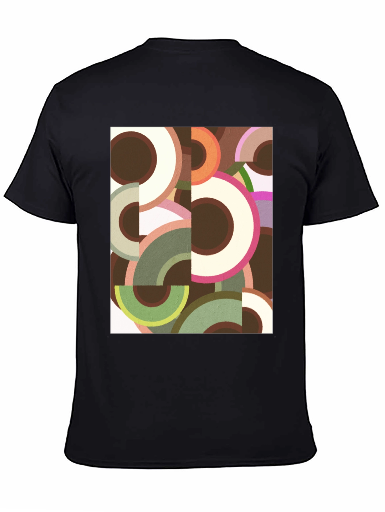 Abstract Geometric Circle Print Black Tee