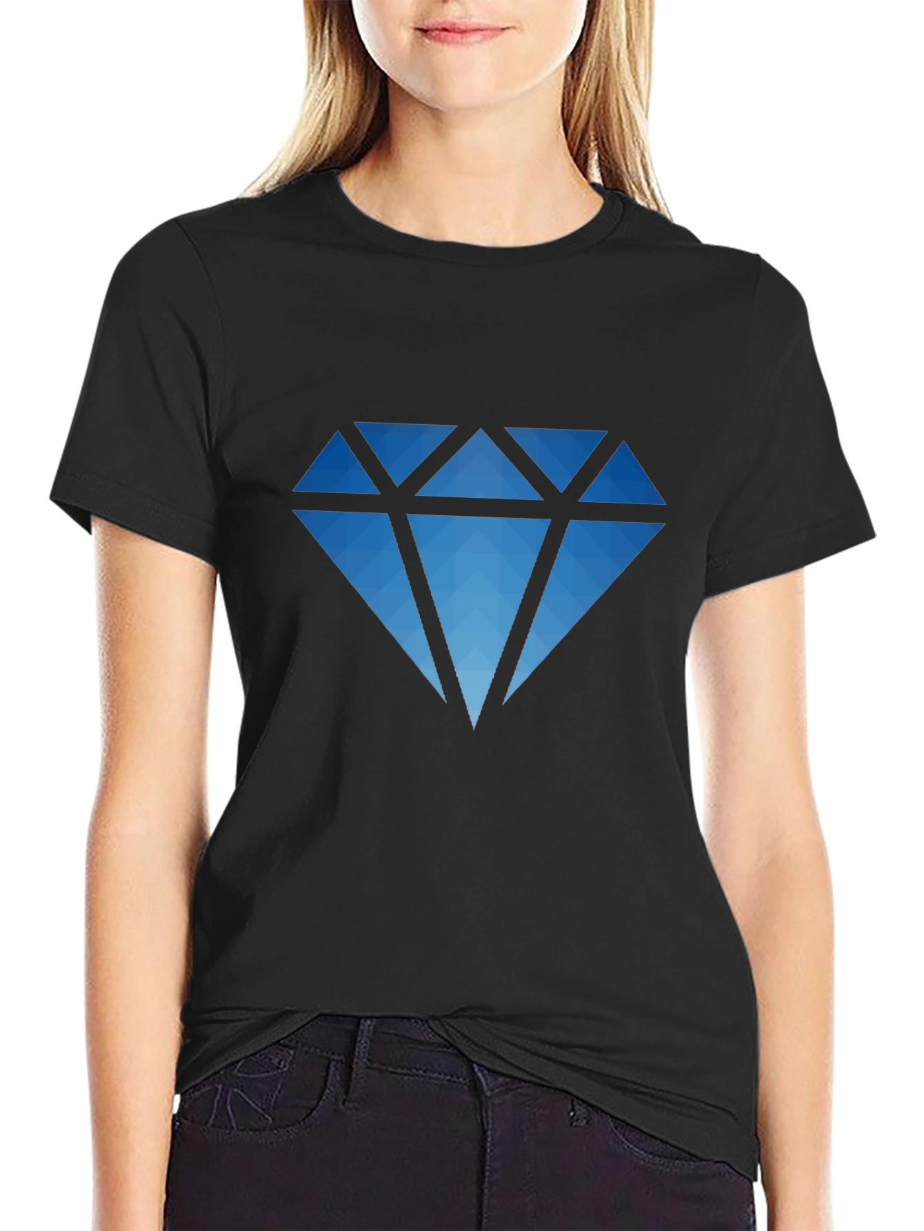 Geometric Diamond Graphic Black T-Shirt