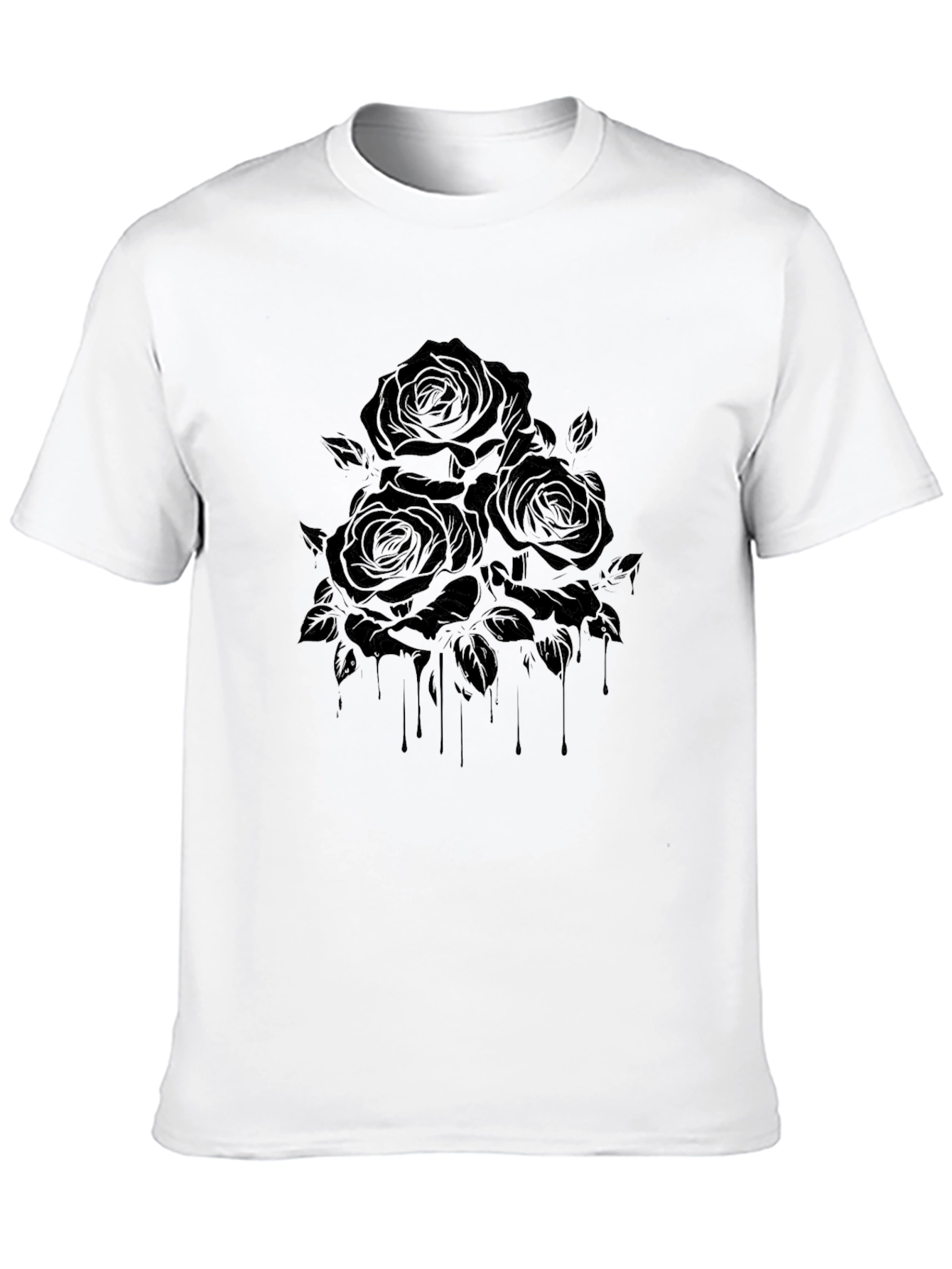 Black Rose Drip Graphic Tee - Modern Gothic Style