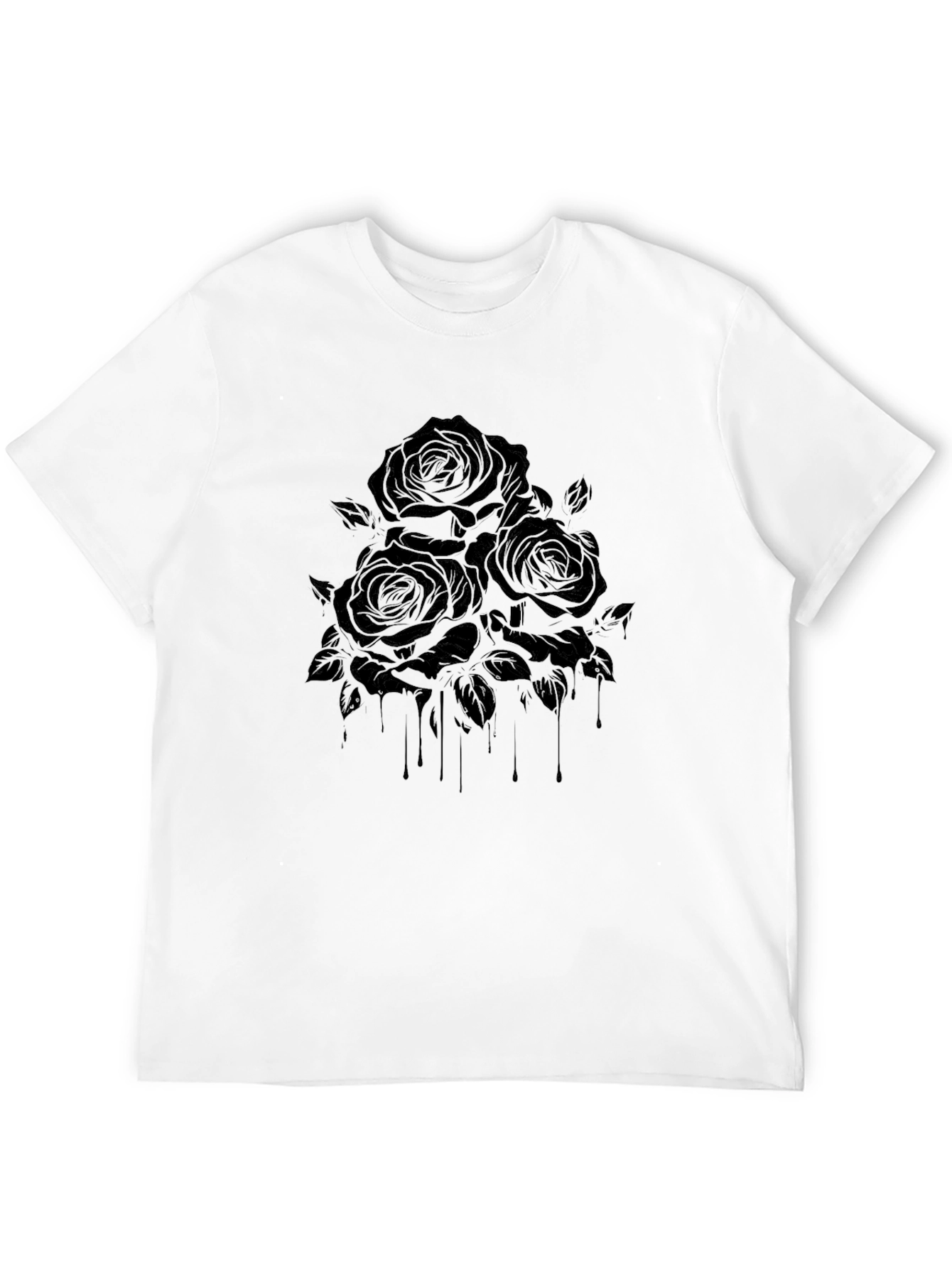 Black Rose Drip Graphic Tee - Modern Gothic Style