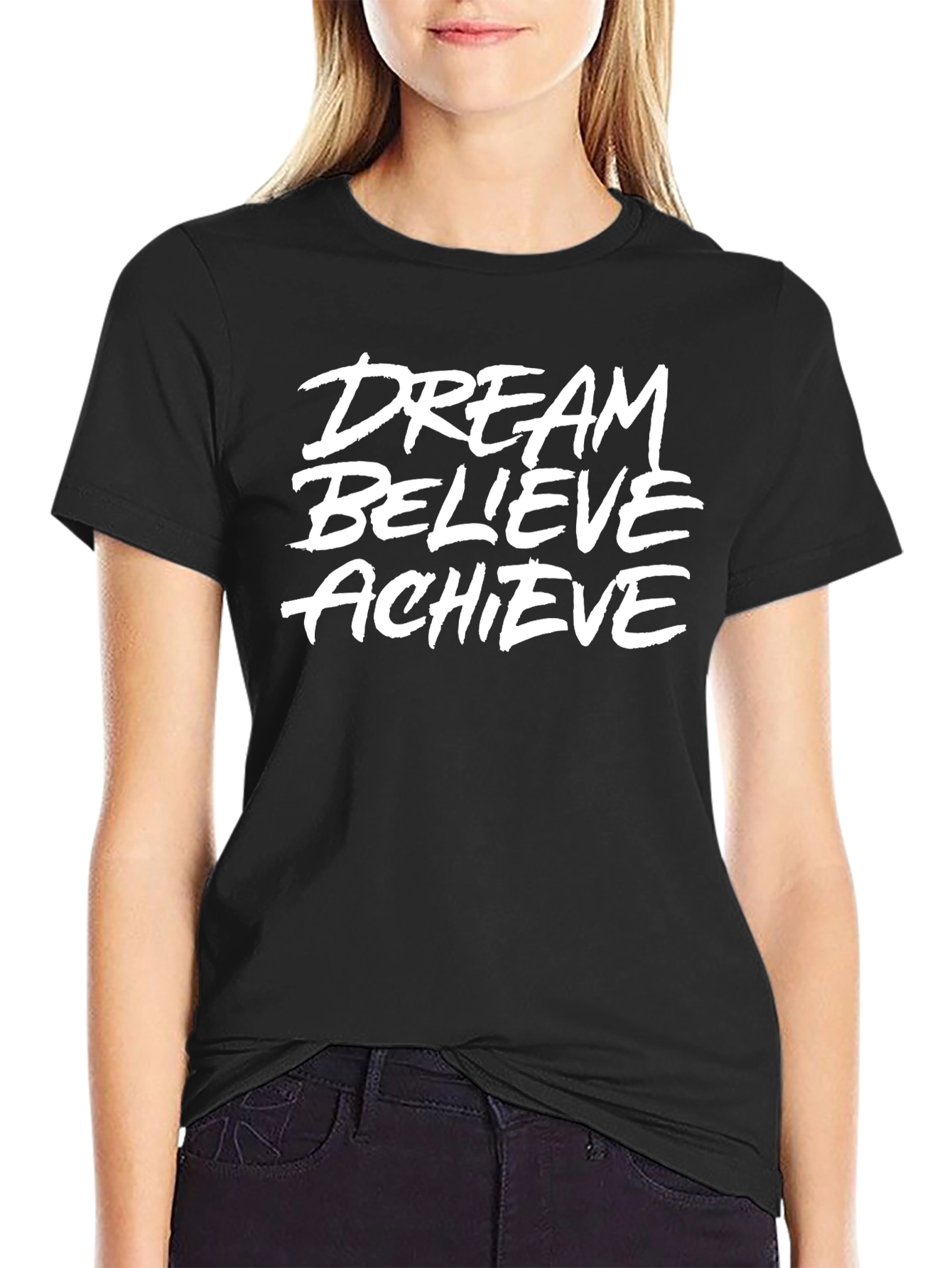Dream Believe Achieve Black Graphic T-Shirt