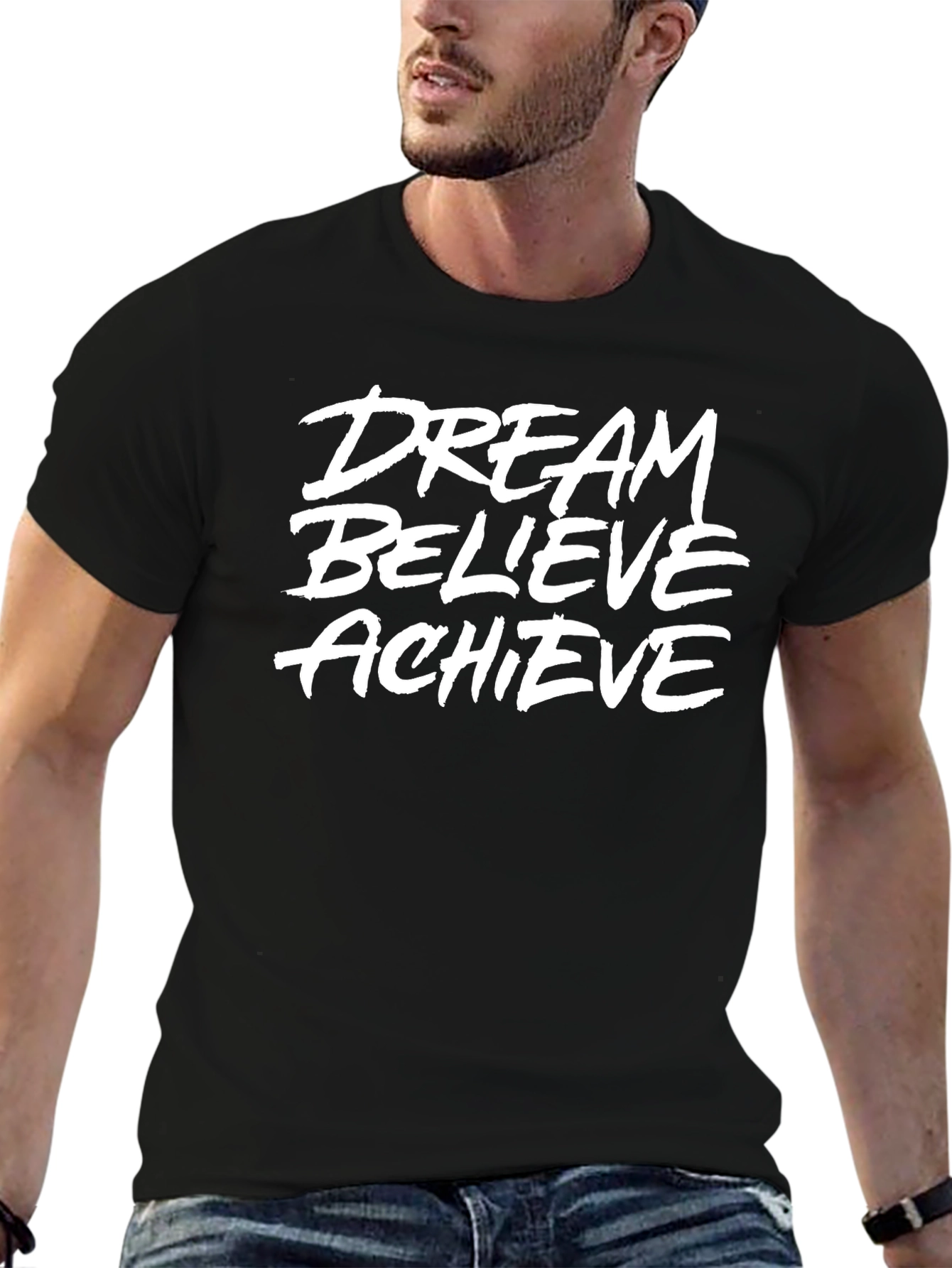 Dream Believe Achieve Black Graphic T-Shirt