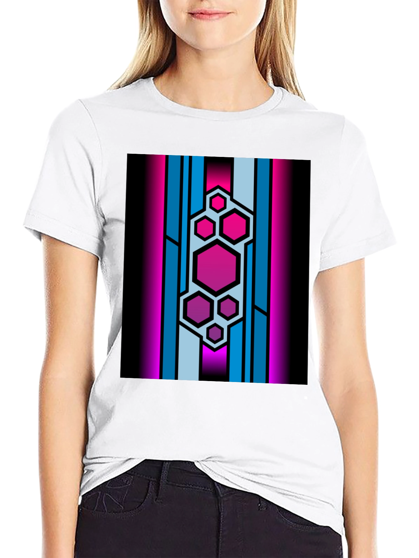 Hexagon Stripe Graphic Black T-Shirt
