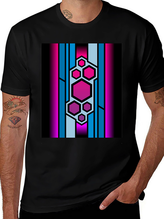 Hexagon Stripe Graphic Black T-Shirt