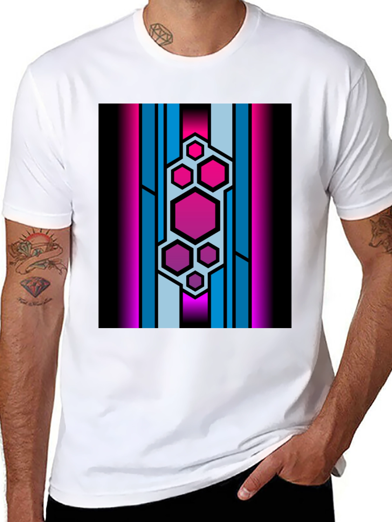 Hexagon Stripe Graphic Black T-Shirt
