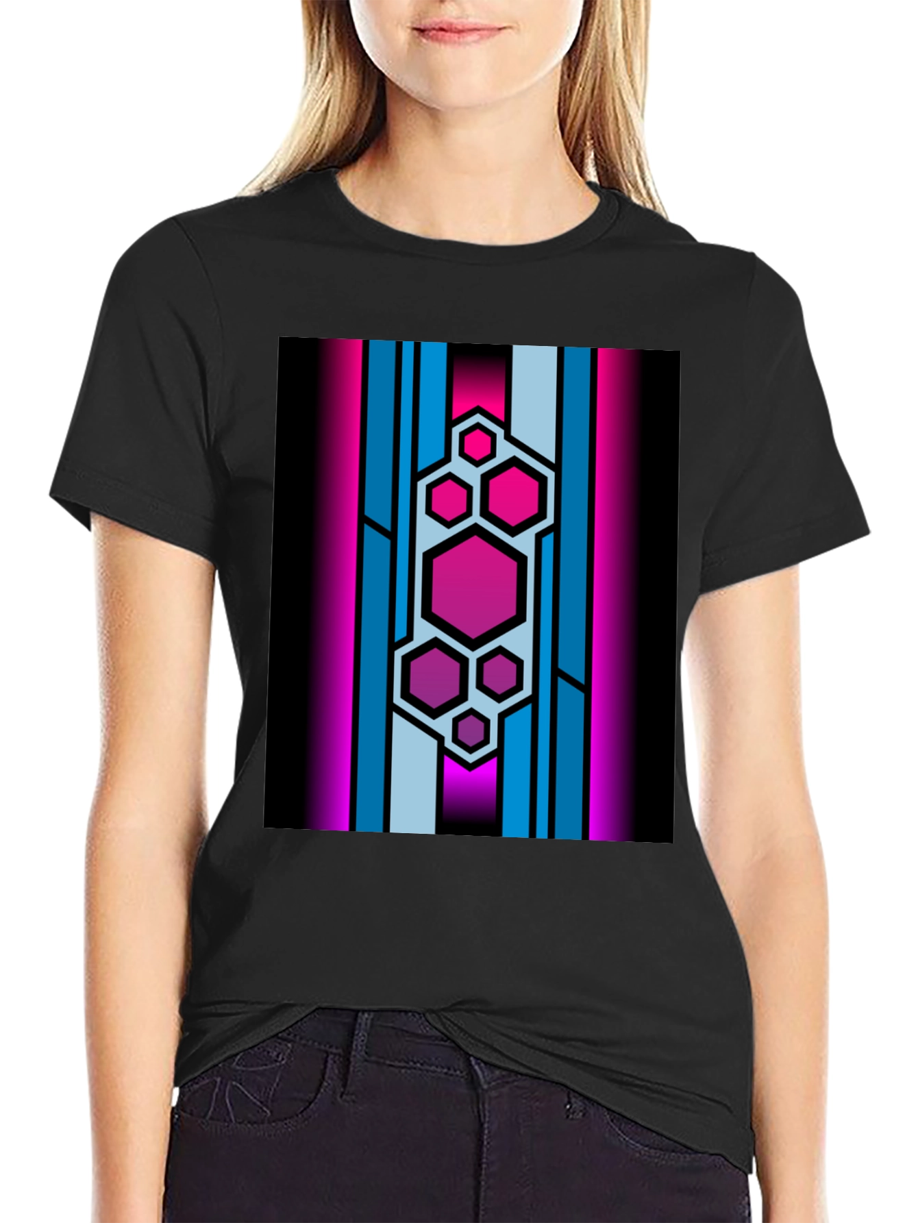 Hexagon Stripe Graphic Black T-Shirt