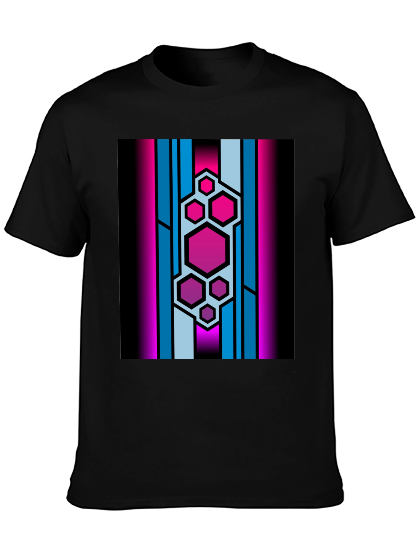 Hexagon Stripe Graphic Black T-Shirt