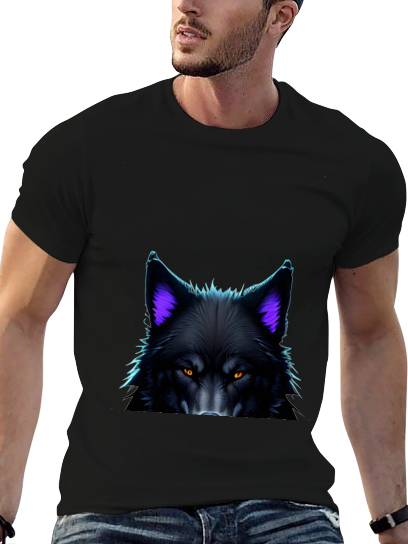 Black Wolf Graphic Tee - Bold Animal Design