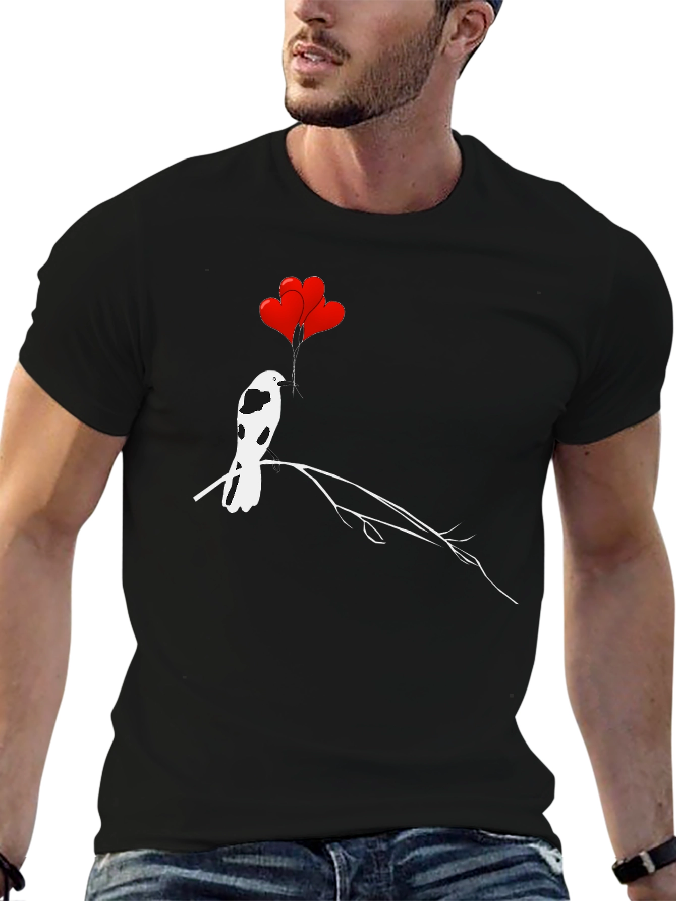 Bird with Heart Balloons Graphic Tee