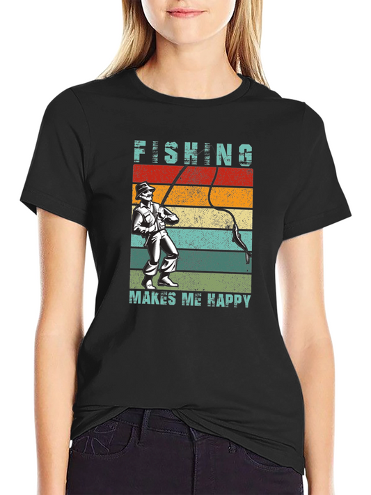 Fishing Makes Me Happy T-Shirt - Retro Style