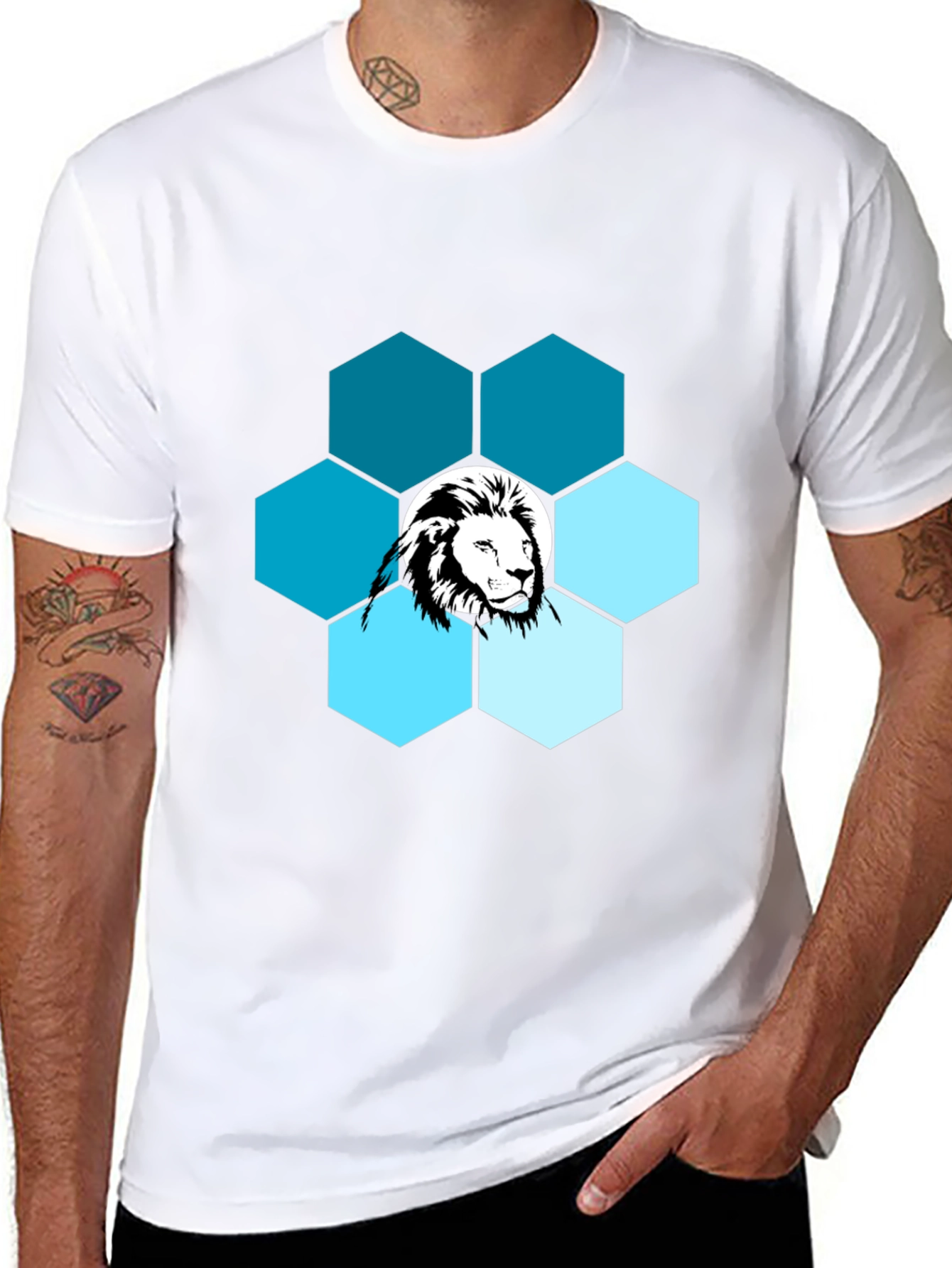 Lion Hexagon Graphic T-Shirt - Mens Fashion