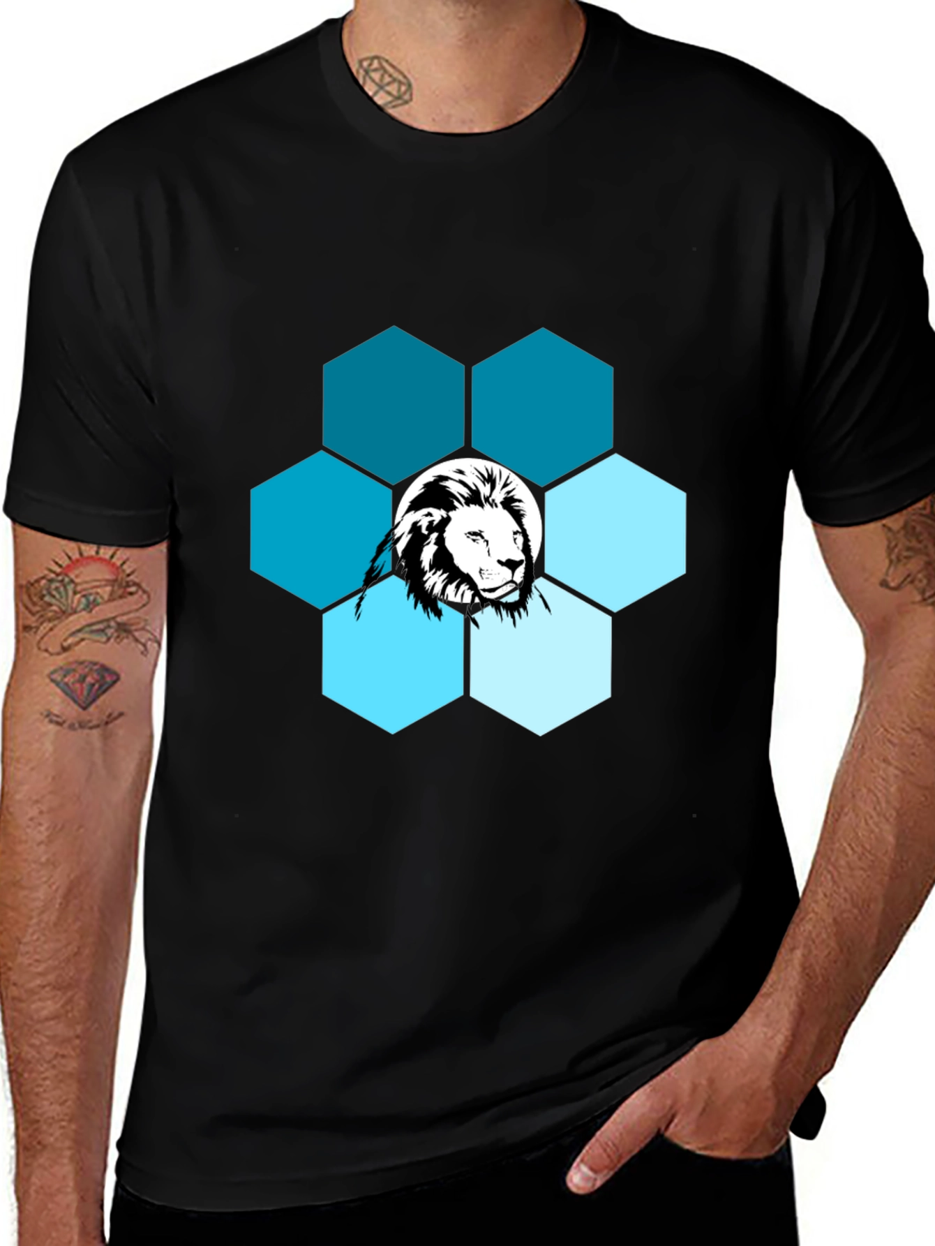 Lion Hexagon Graphic T-Shirt - Mens Fashion