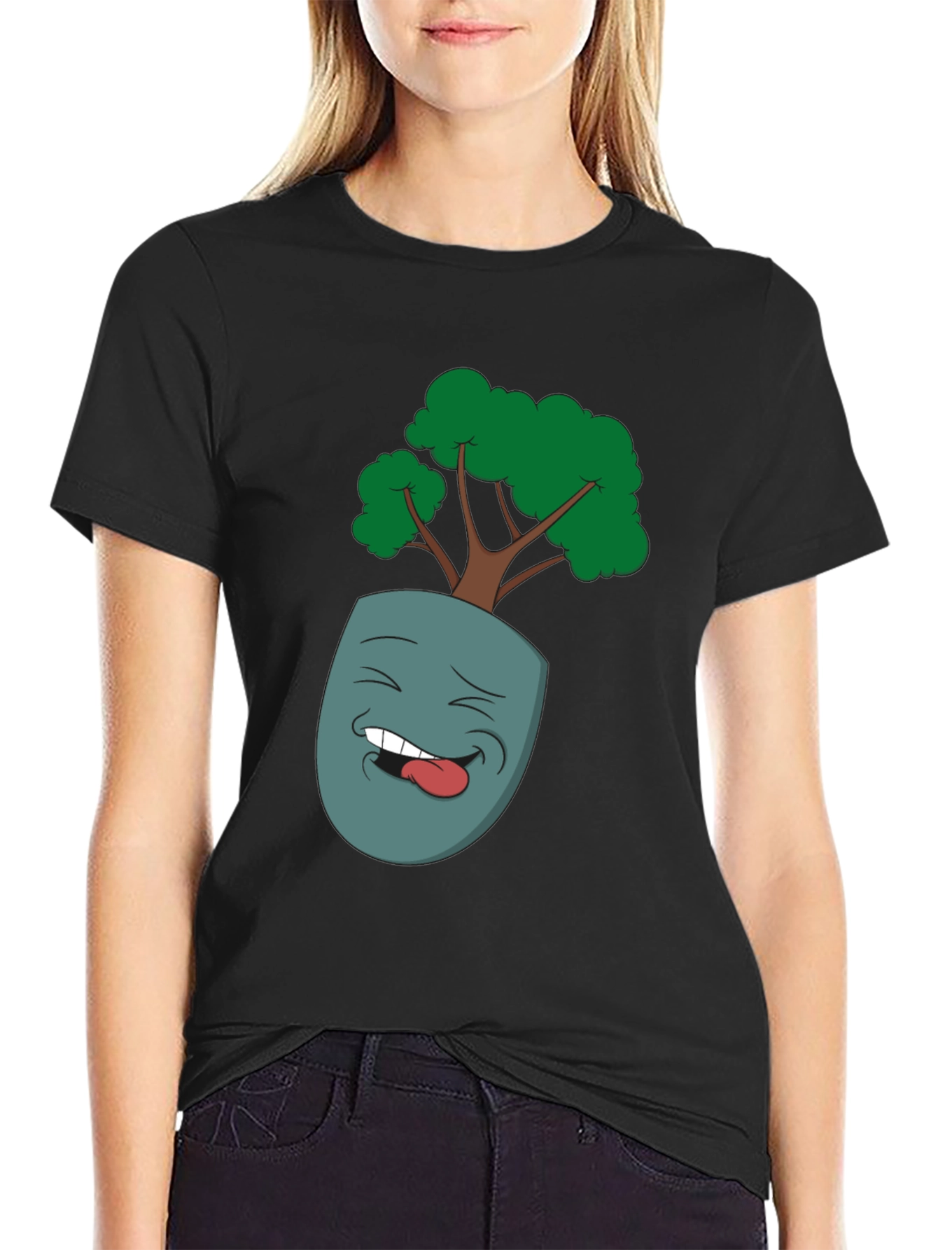 Cartoon Face Planter Black T-Shirt