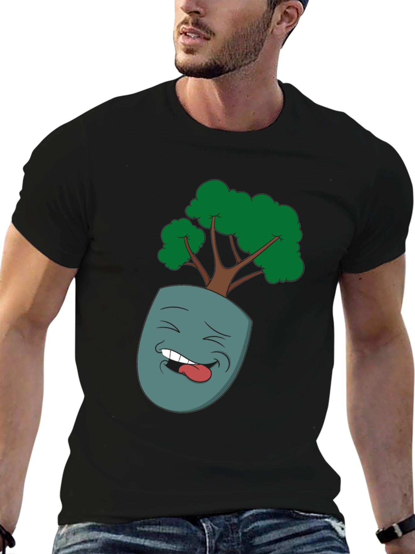 Cartoon Face Planter Black T-Shirt