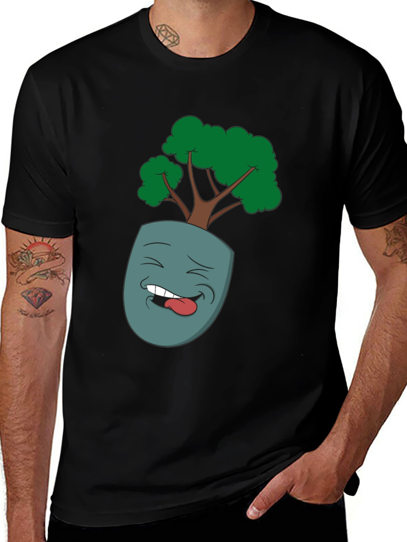 Cartoon Face Planter Black T-Shirt
