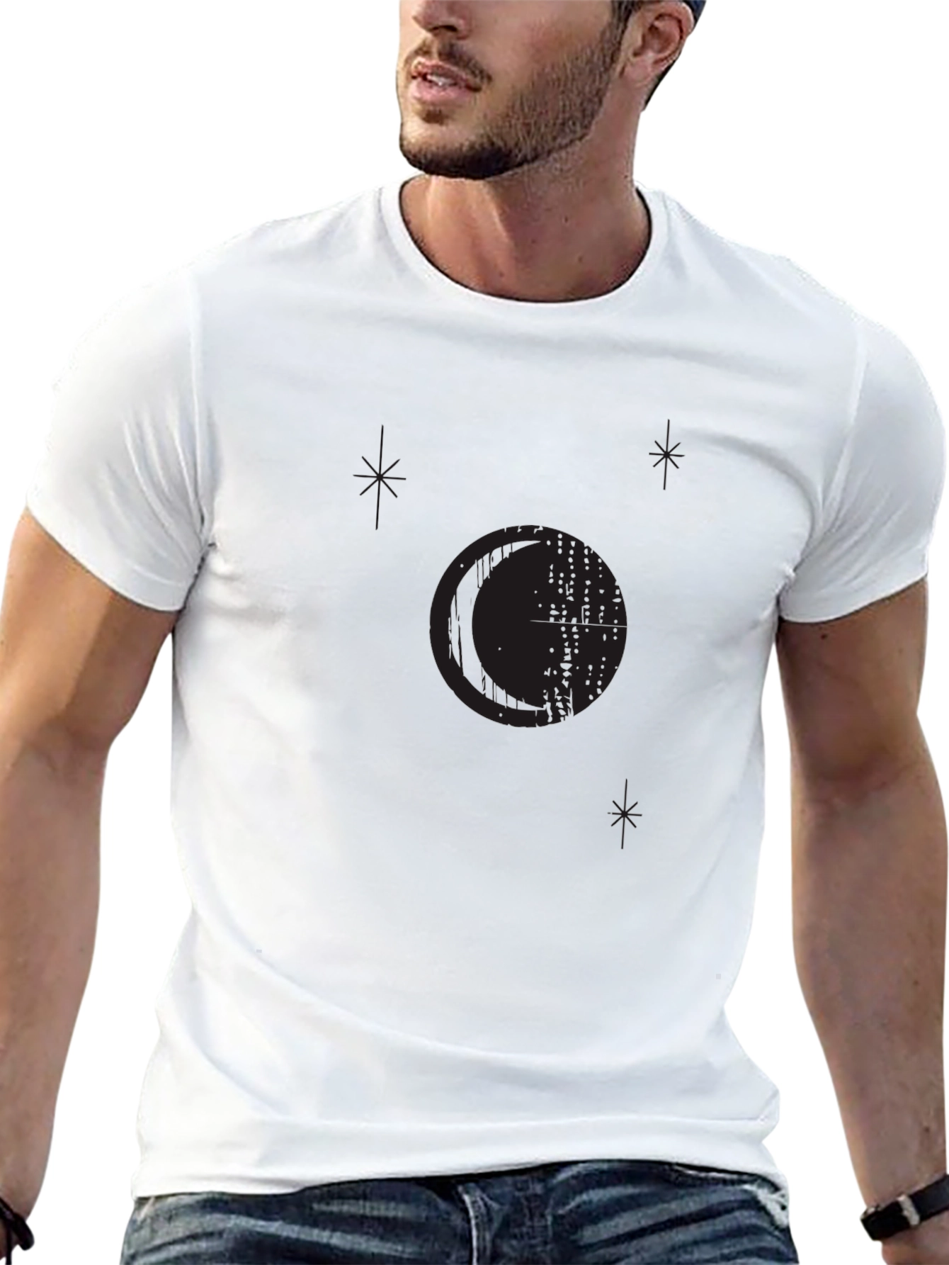 Mens Black Graphic Print Crew Neck T-Shirt