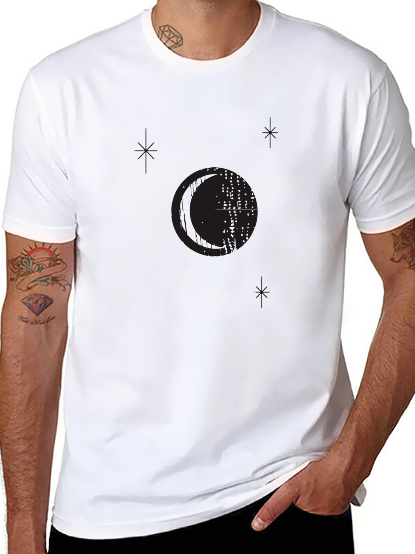 Mens Black Graphic Print Crew Neck T-Shirt