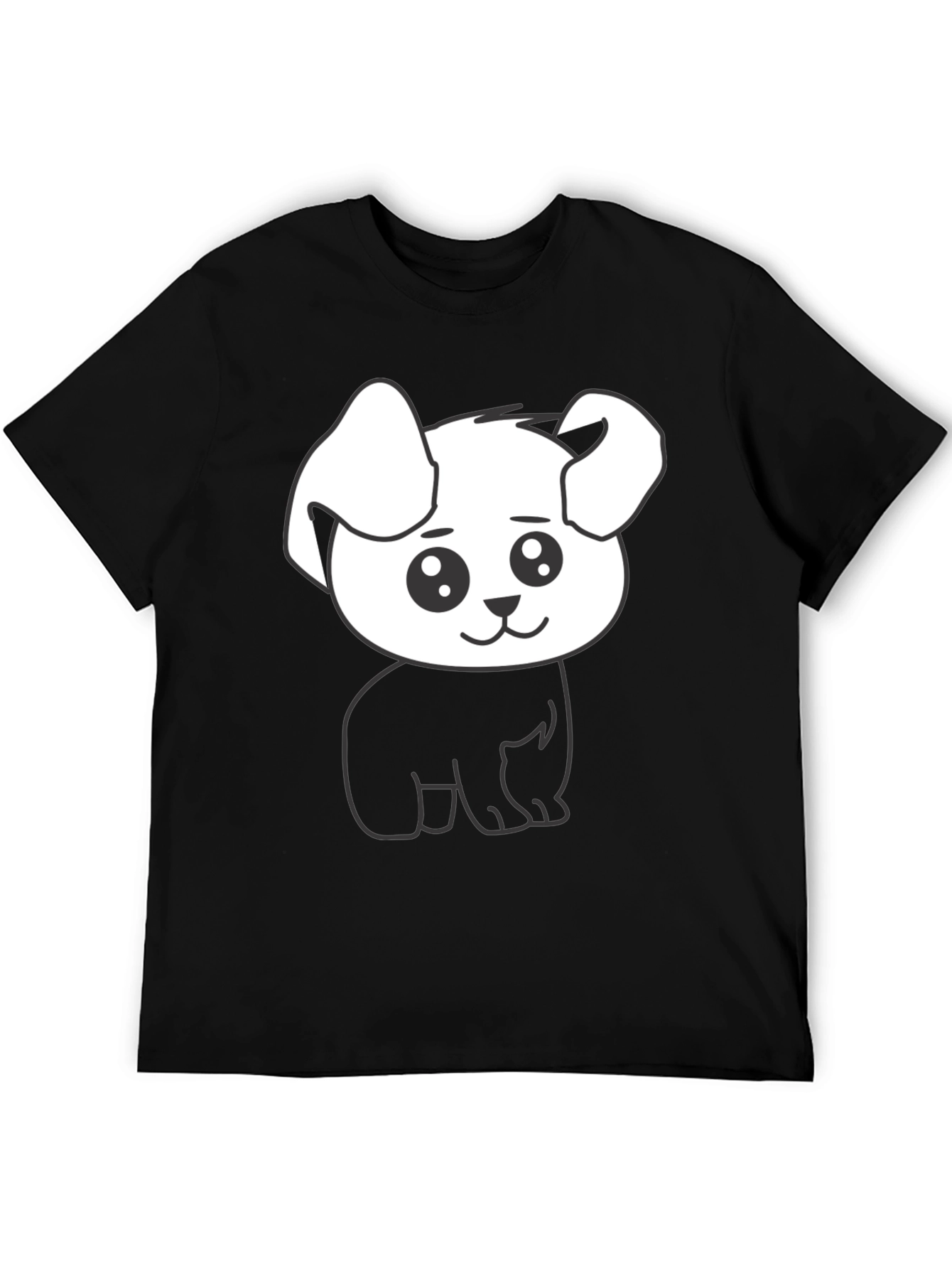 Cute Dog Graphic Tee - Black Cotton Shirt