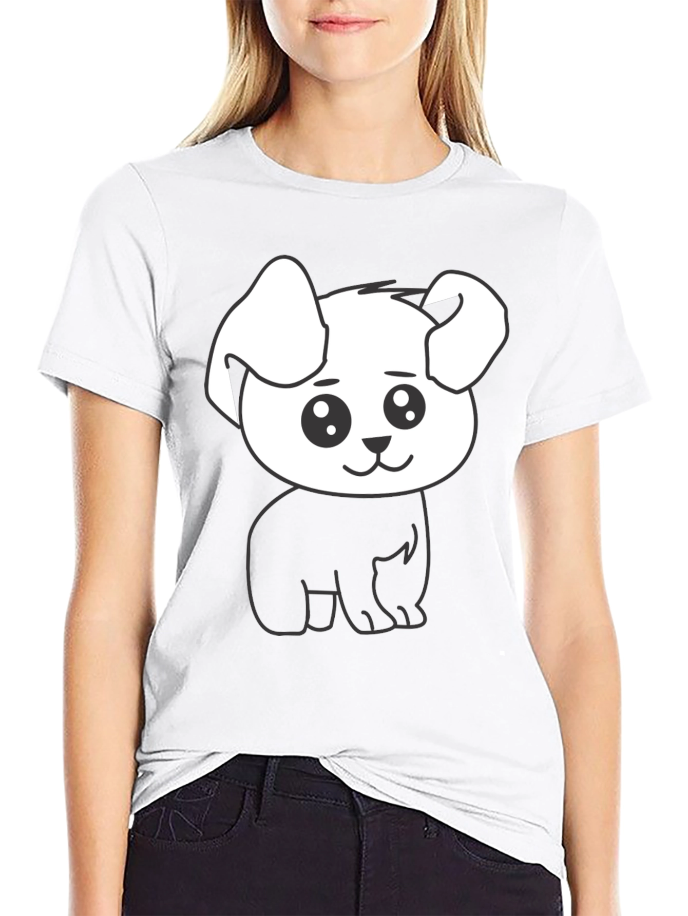 Cute Dog Graphic Tee - Black Cotton Shirt