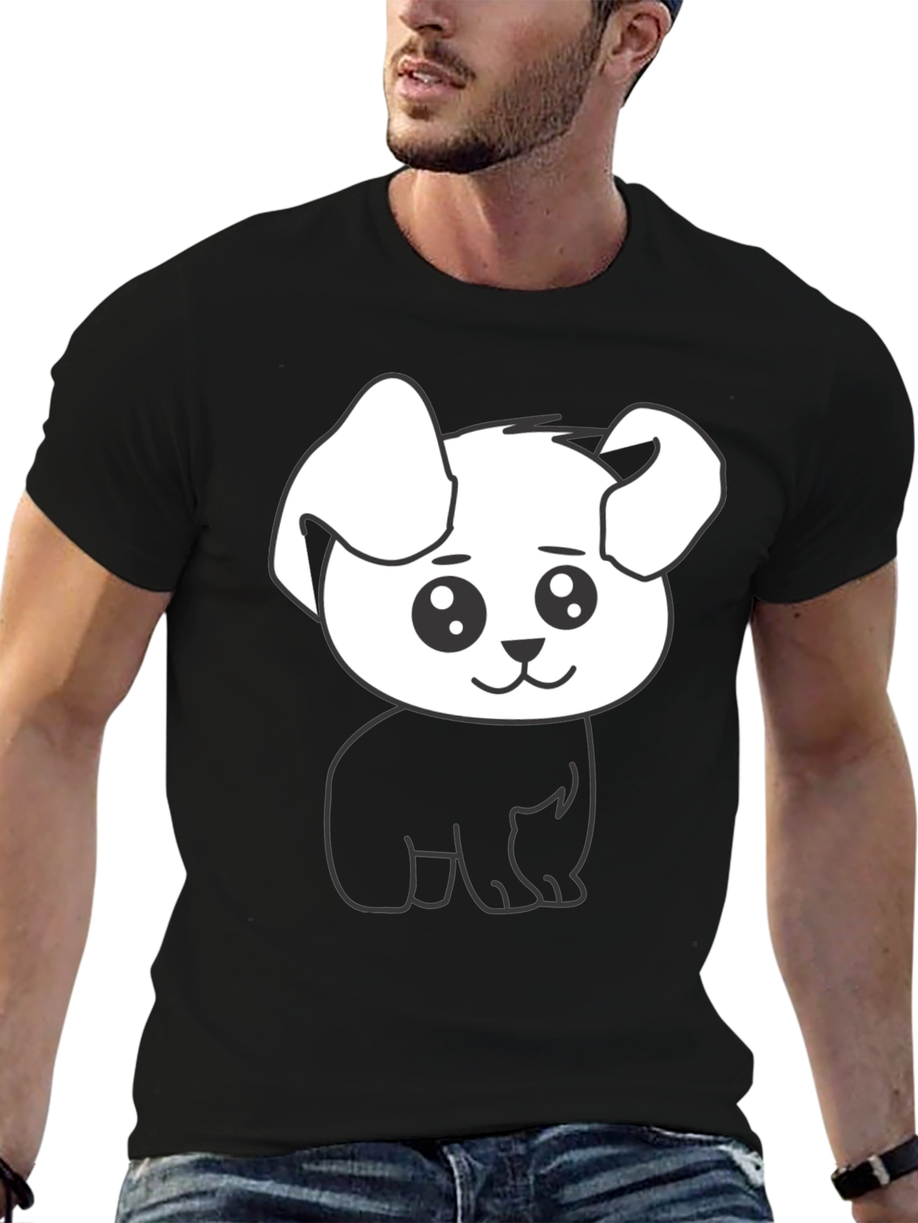 Cute Dog Graphic Tee - Black Cotton Shirt
