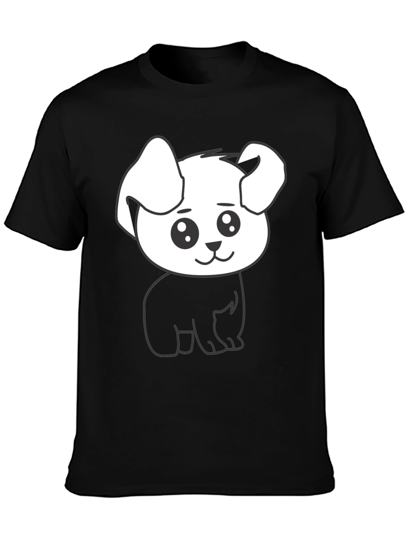 Cute Dog Graphic Tee - Black Cotton Shirt