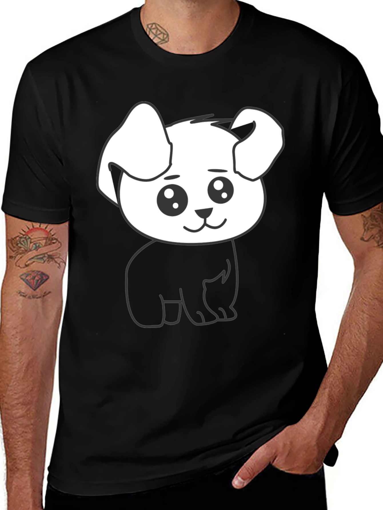 Cute Dog Graphic Tee - Black Cotton Shirt