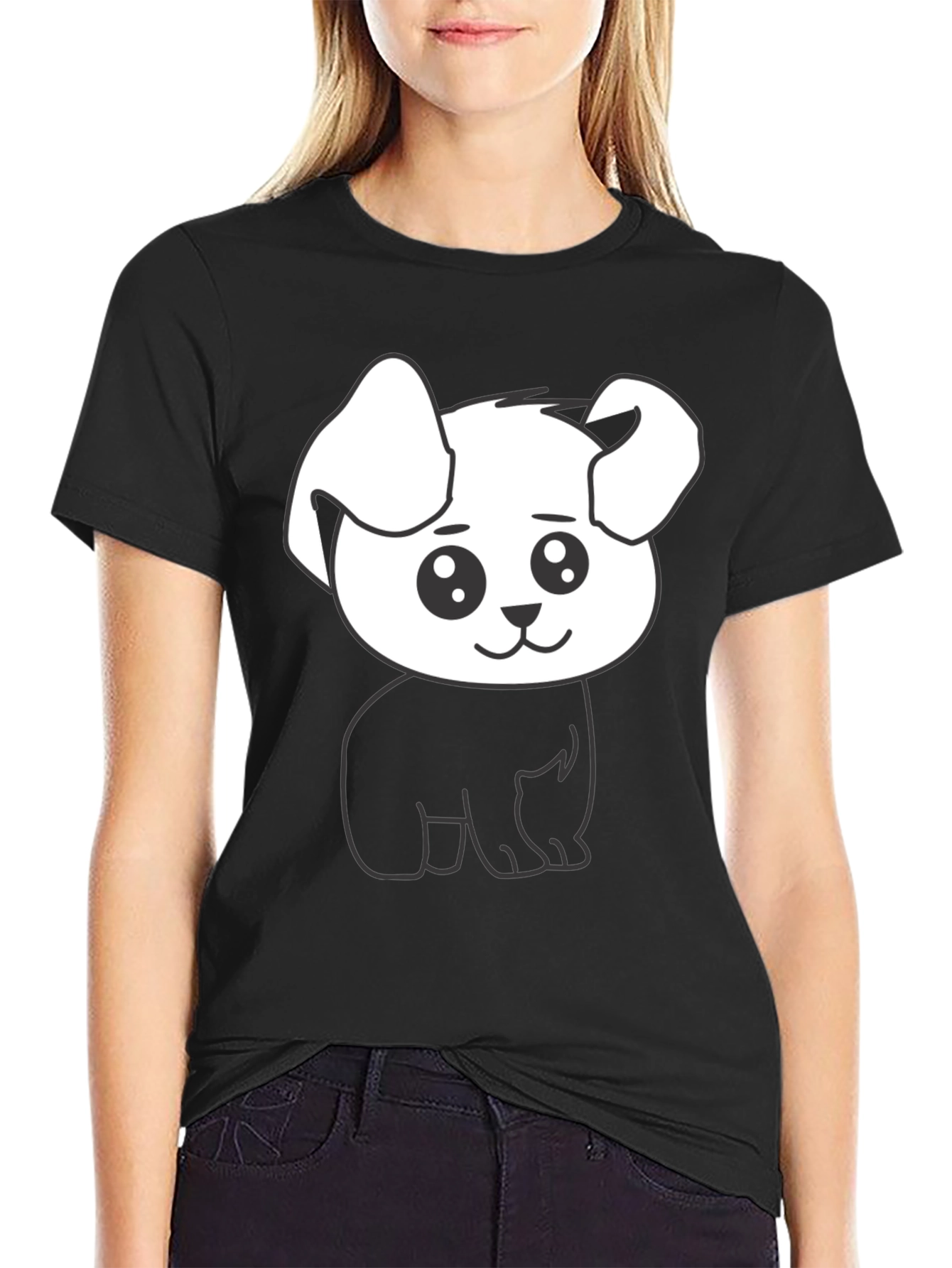 Cute Dog Graphic Tee - Black Cotton Shirt