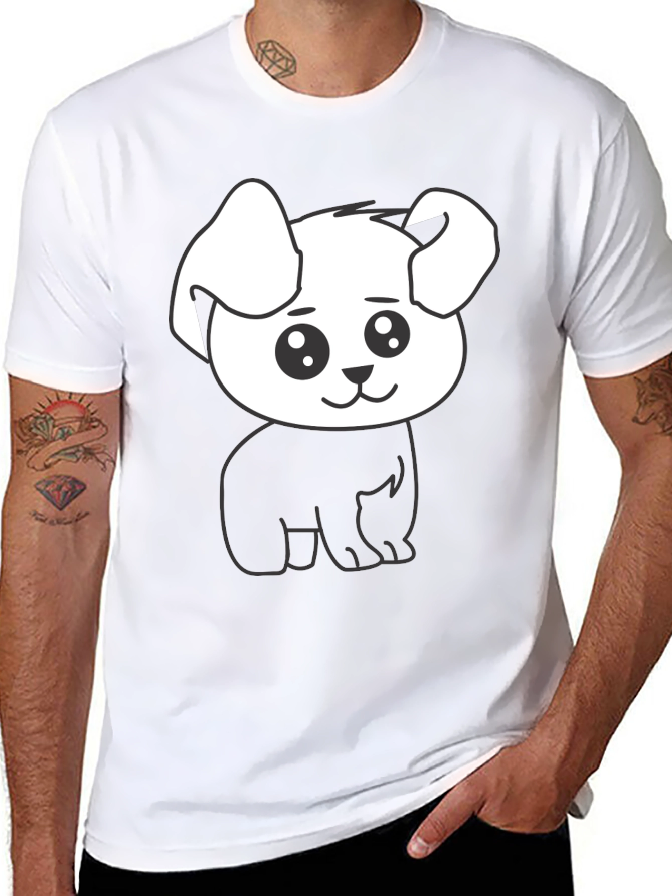 Cute Dog Graphic Tee - Black Cotton Shirt