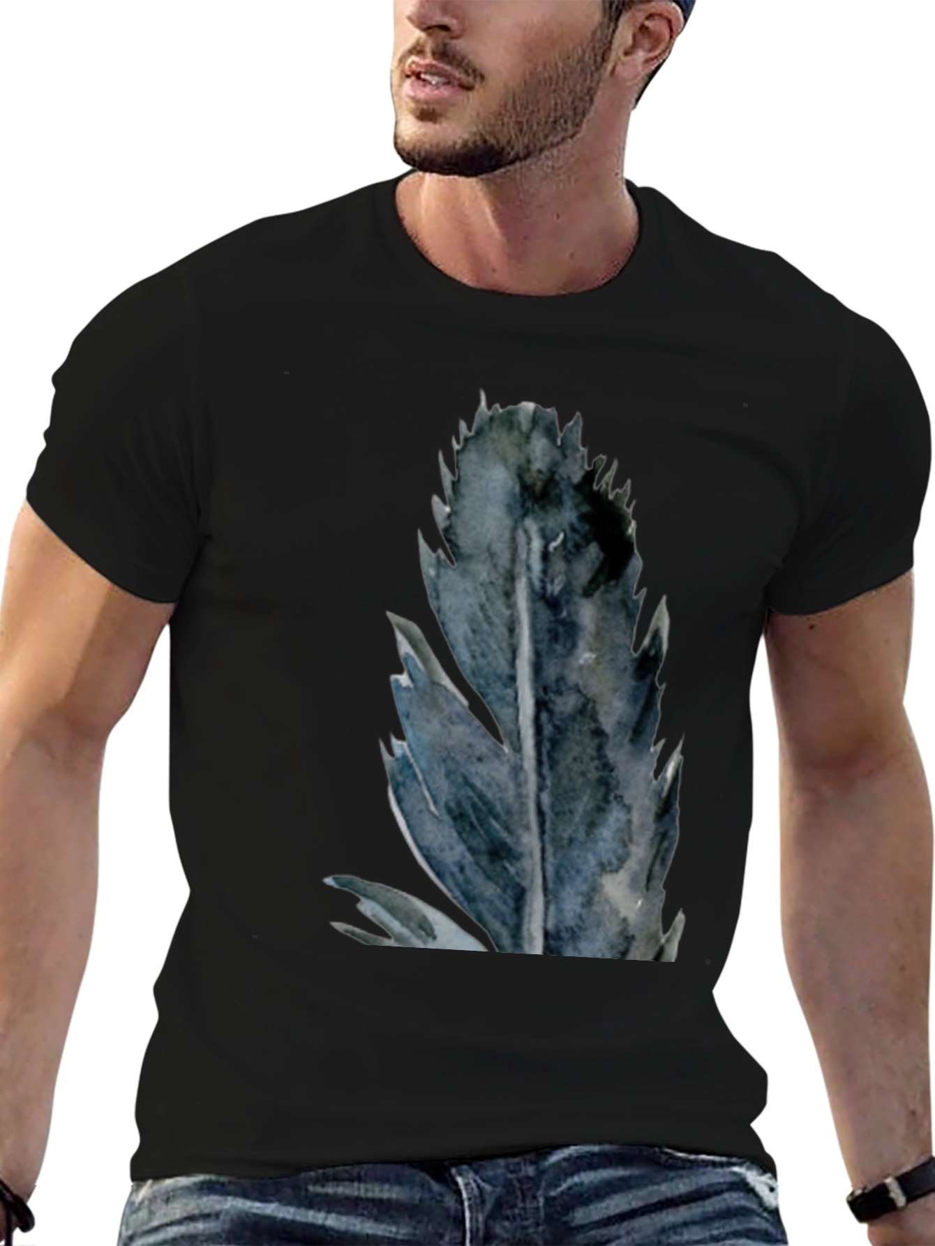 Mens Black Feather Graphic T-Shirt