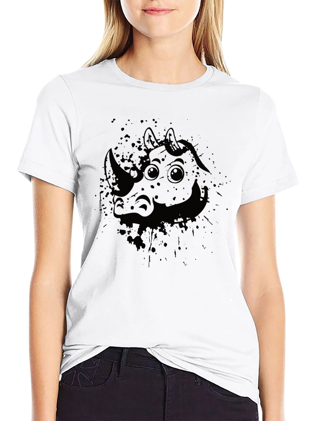 Black Rhino Cartoon Graphic Tee - Unisex