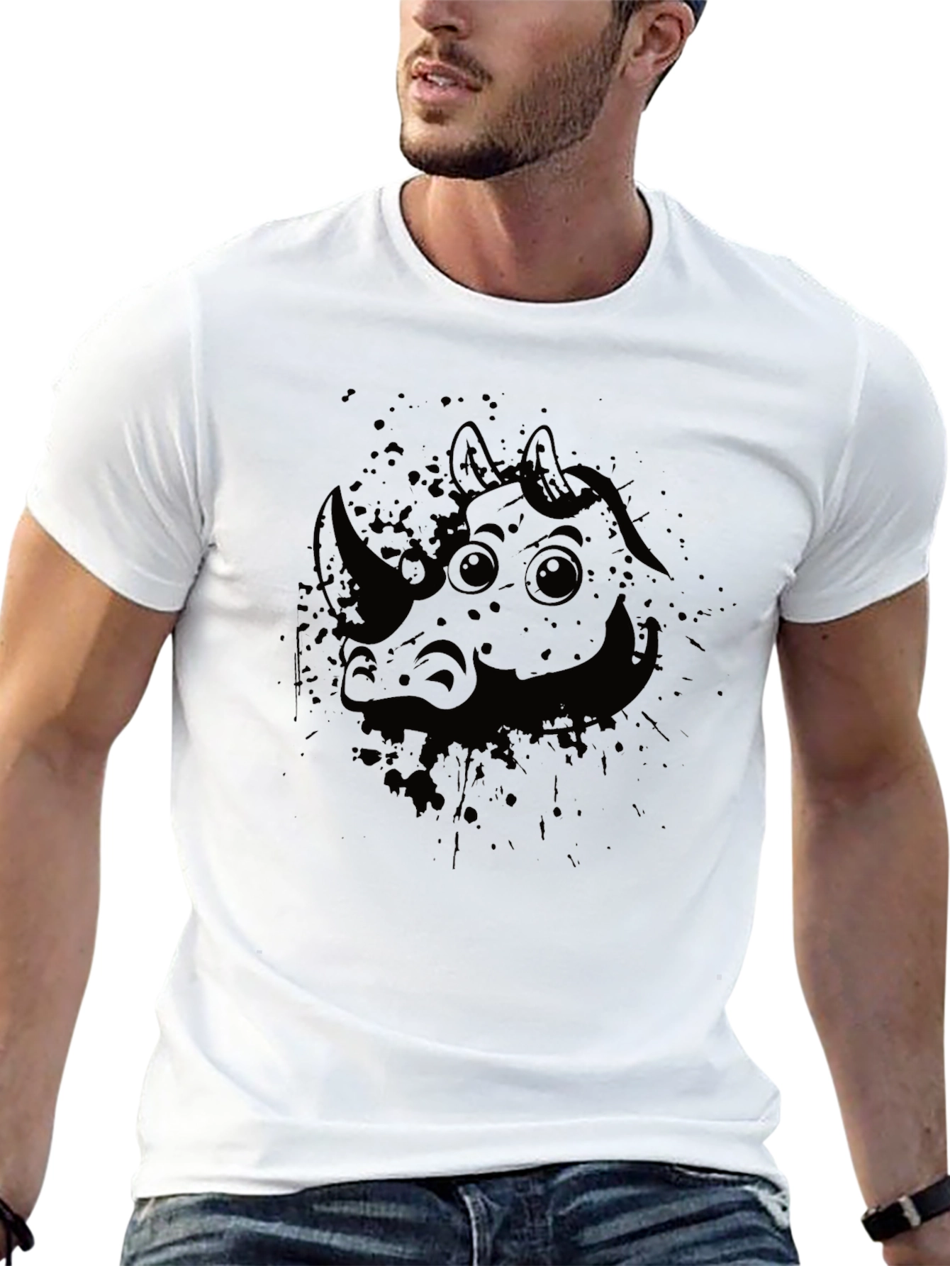 Black Rhino Cartoon Graphic Tee - Unisex