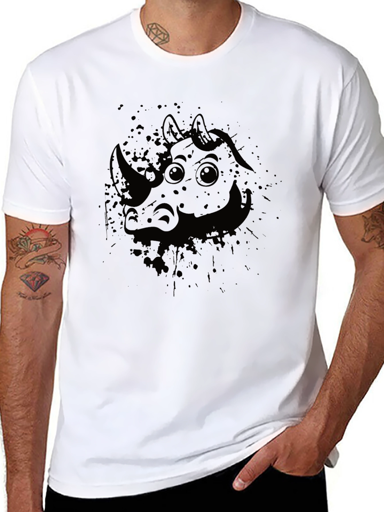 Black Rhino Cartoon Graphic Tee - Unisex