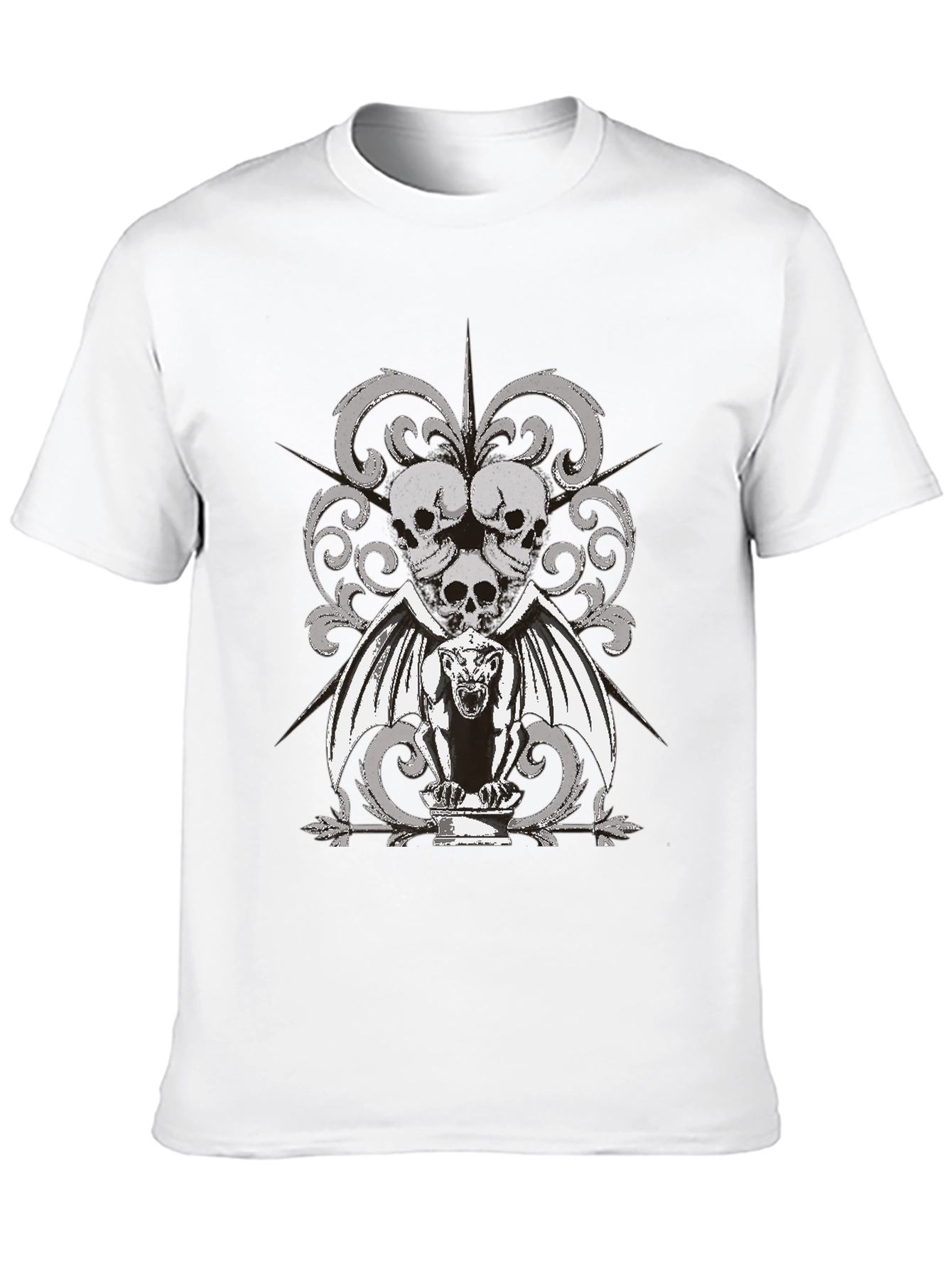 Gothic Skull & Gargoyle Graphic T-Shirt - Black