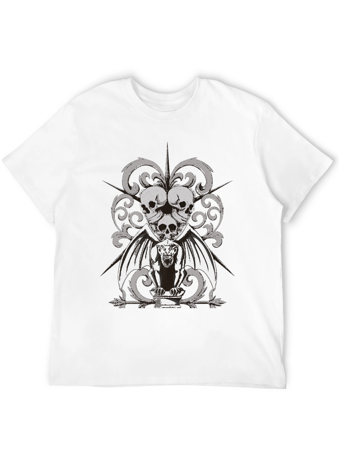 Gothic Skull & Gargoyle Graphic T-Shirt - Black