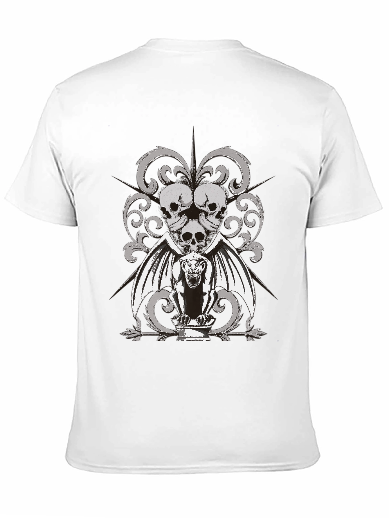 Gothic Skull & Gargoyle Graphic T-Shirt - Black