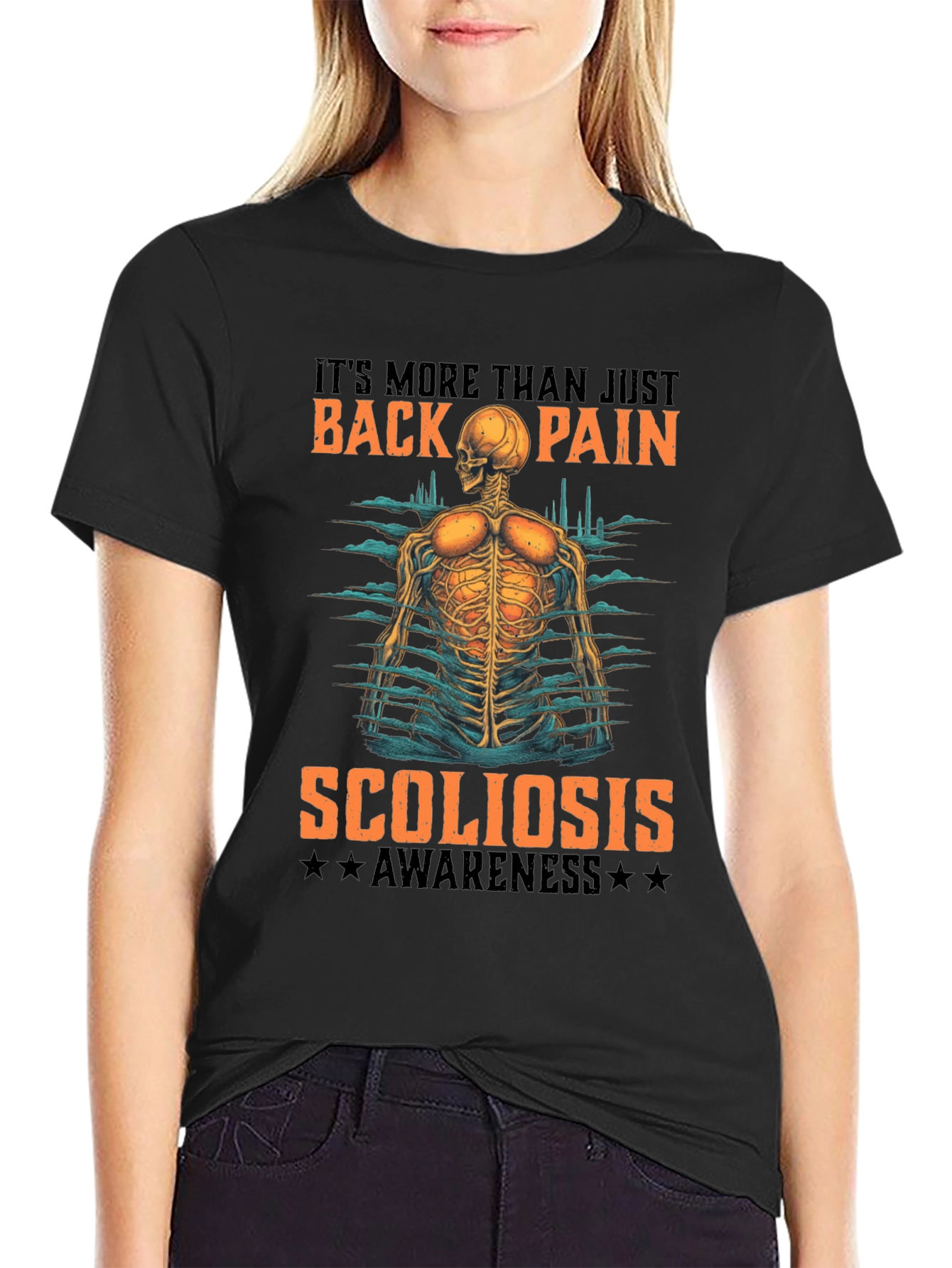 Scoliosis Awareness T-Shirt - Back Pain Skeleton Tee