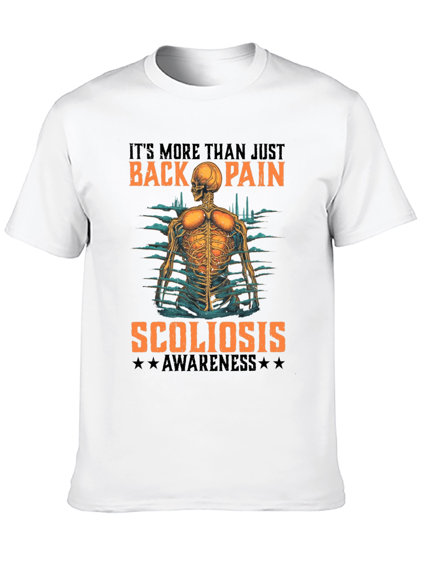 Scoliosis Awareness T-Shirt - Back Pain Skeleton Tee