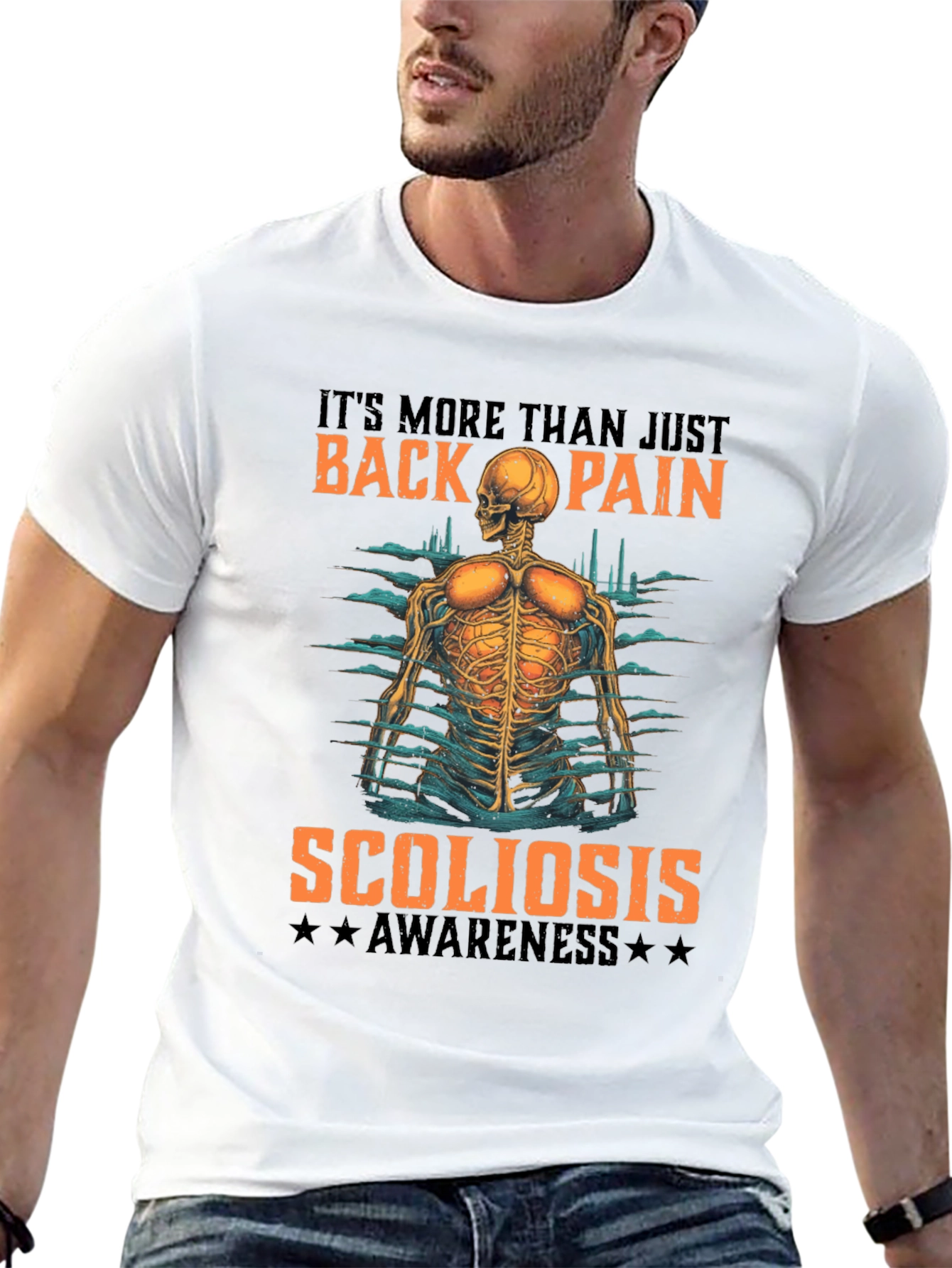 Scoliosis Awareness T-Shirt - Back Pain Skeleton Tee