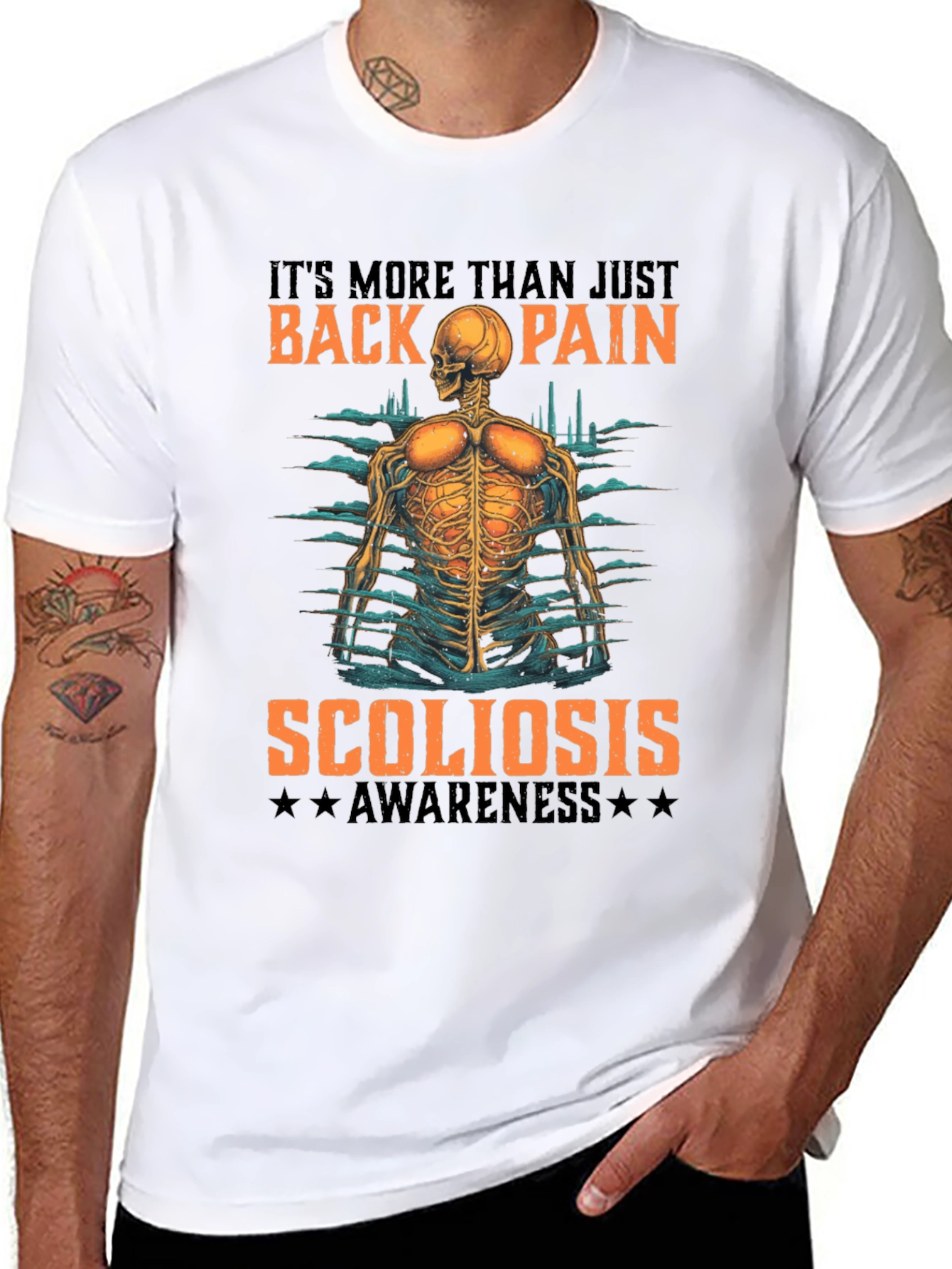 Scoliosis Awareness T-Shirt - Back Pain Skeleton Tee