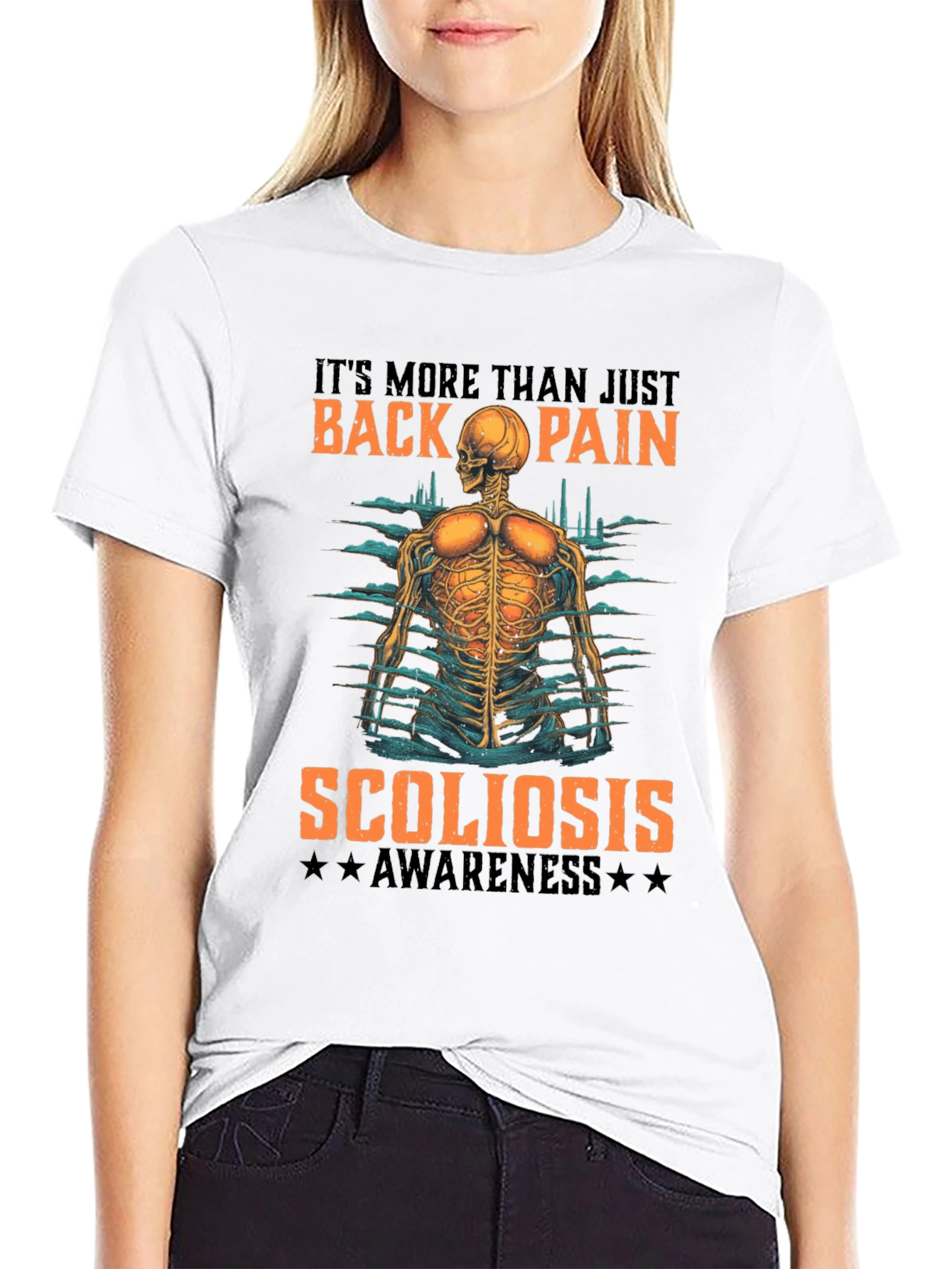 Scoliosis Awareness T-Shirt - Back Pain Skeleton Tee